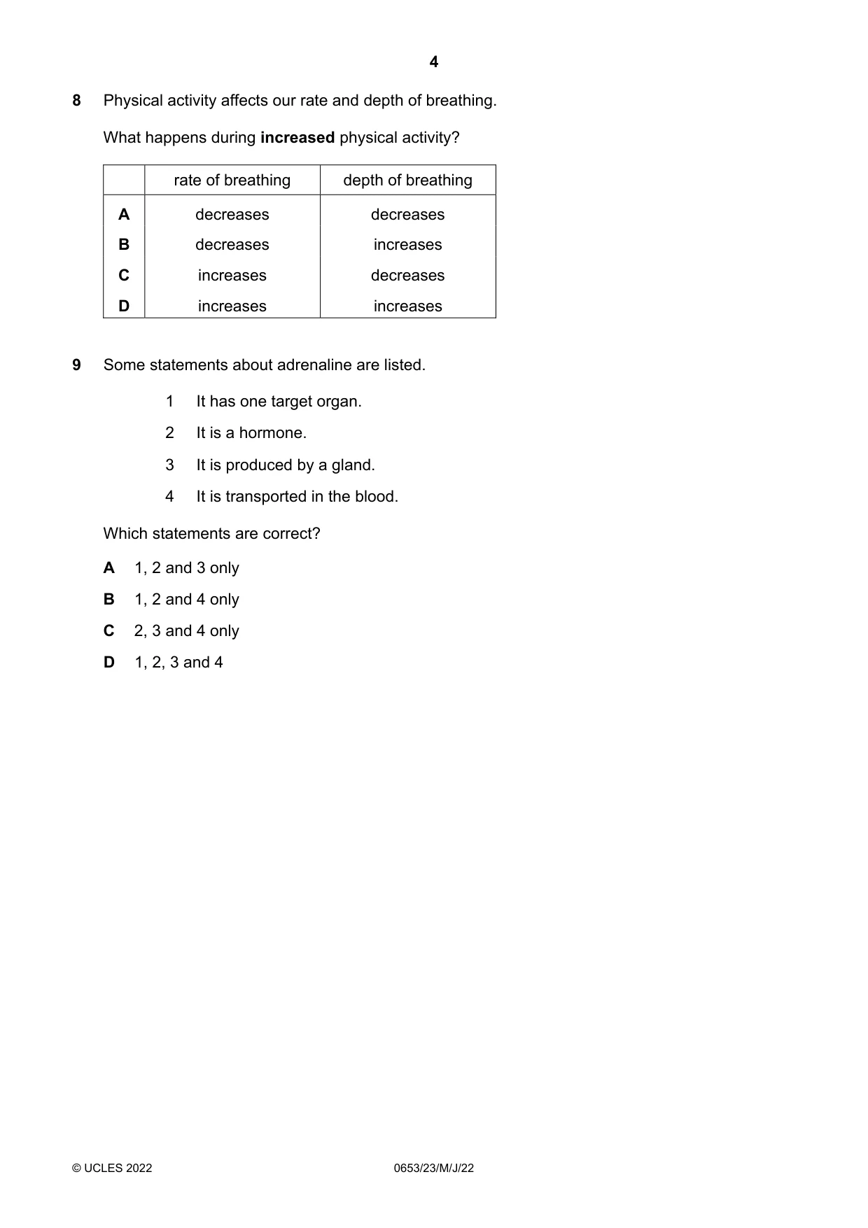 Cambridge IGCSE Science - Combined 0653 2022 May/June Paper 2 · Variant 3 question paper, page 4 of 16