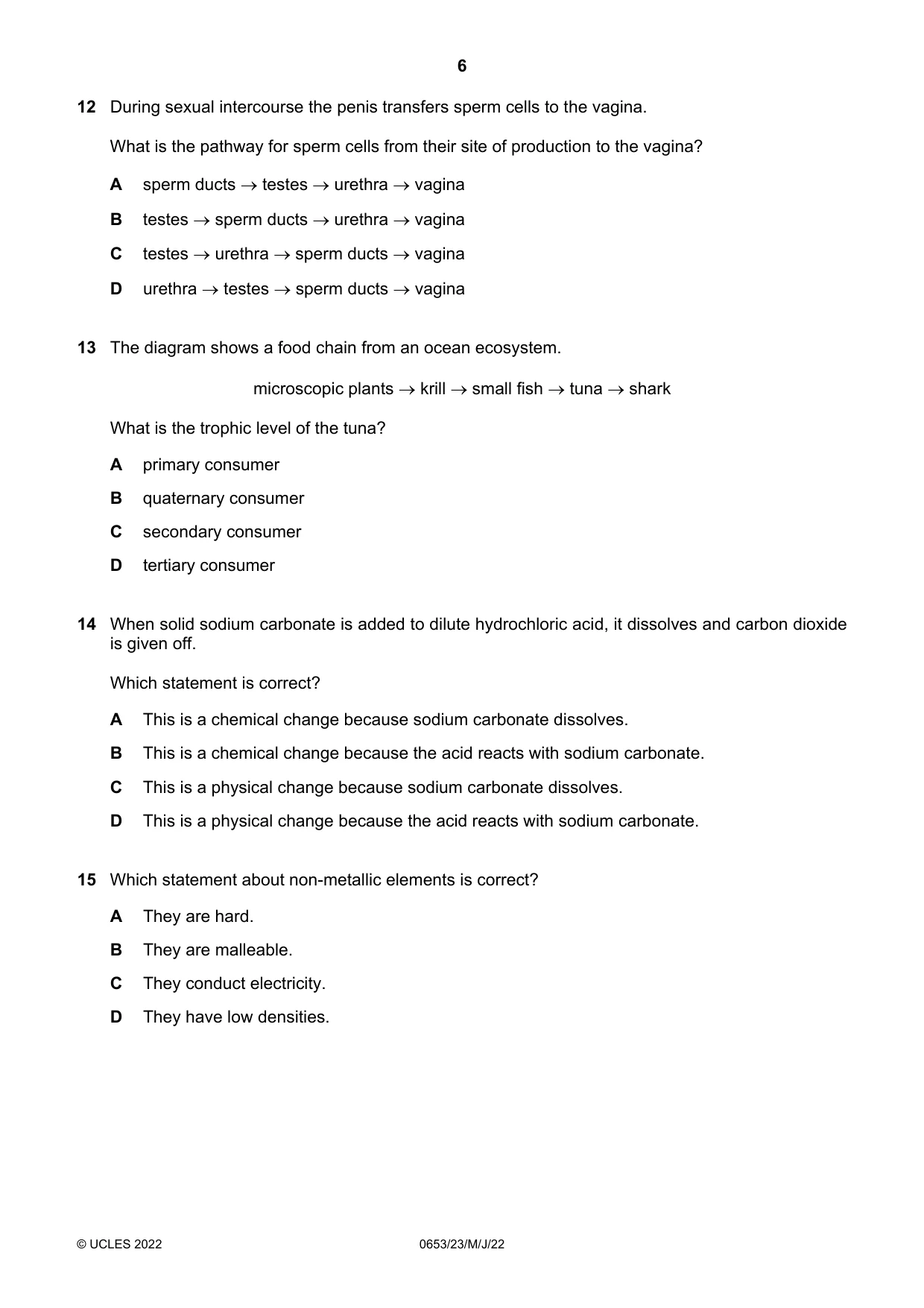 Cambridge IGCSE Science - Combined 0653 2022 May/June Paper 2 · Variant 3 question paper, page 6 of 16