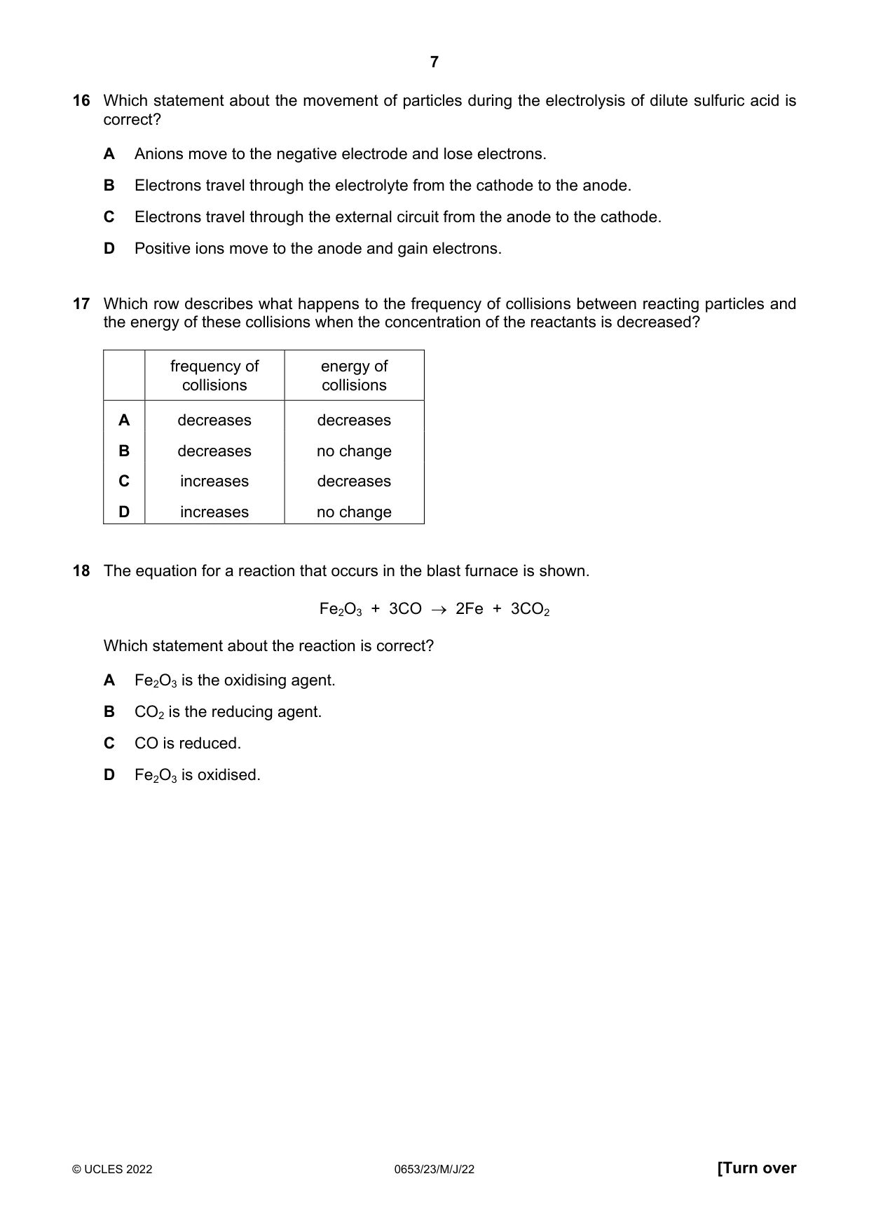 Cambridge IGCSE Science - Combined 0653 2022 May/June Paper 2 · Variant 3 question paper, page 7 of 16