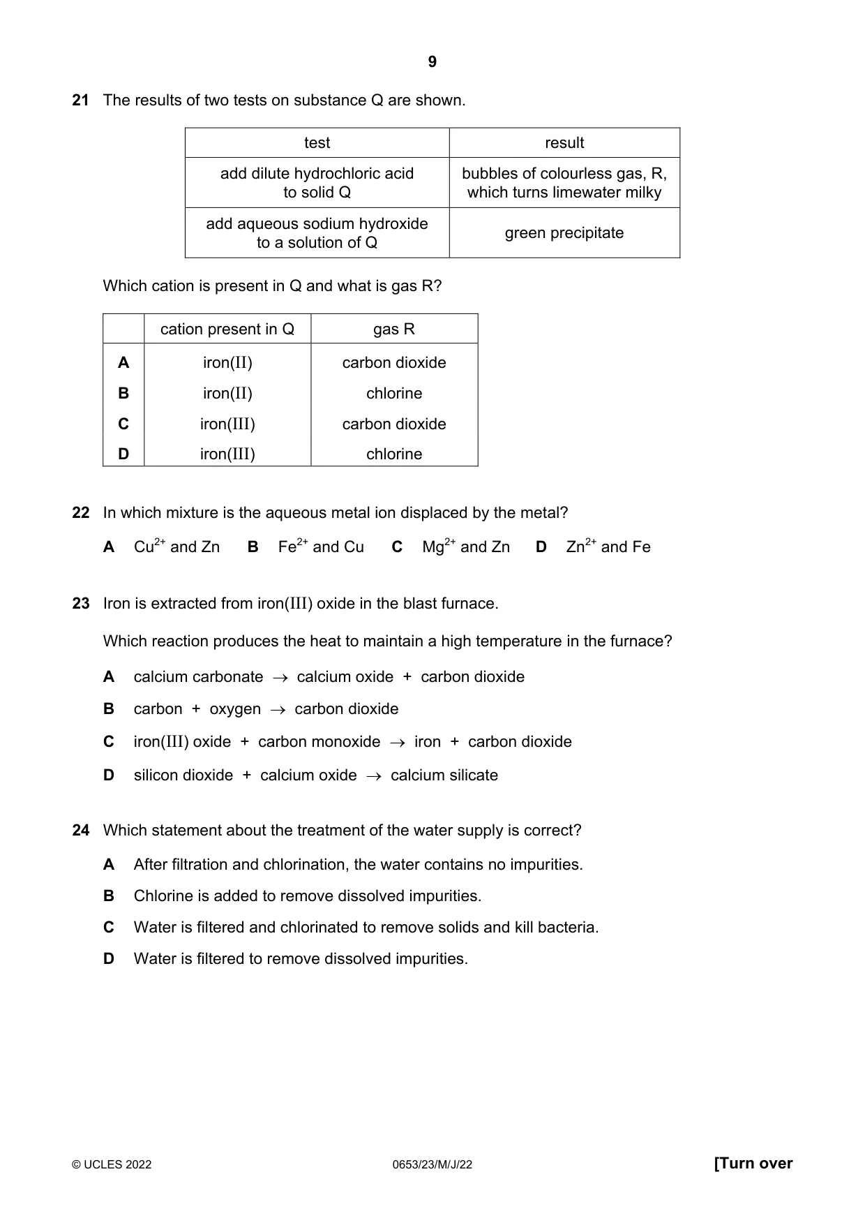 Cambridge IGCSE Science - Combined 0653 2022 May/June Paper 2 · Variant 3 question paper, page 9 of 16