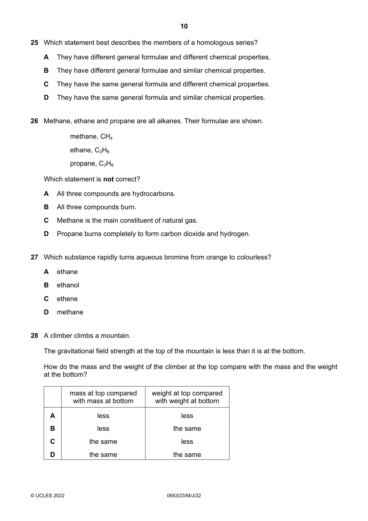 Cambridge IGCSE Science - Combined 0653 2022 May/June Paper 2 · Variant 3 question paper, page 10 of 16