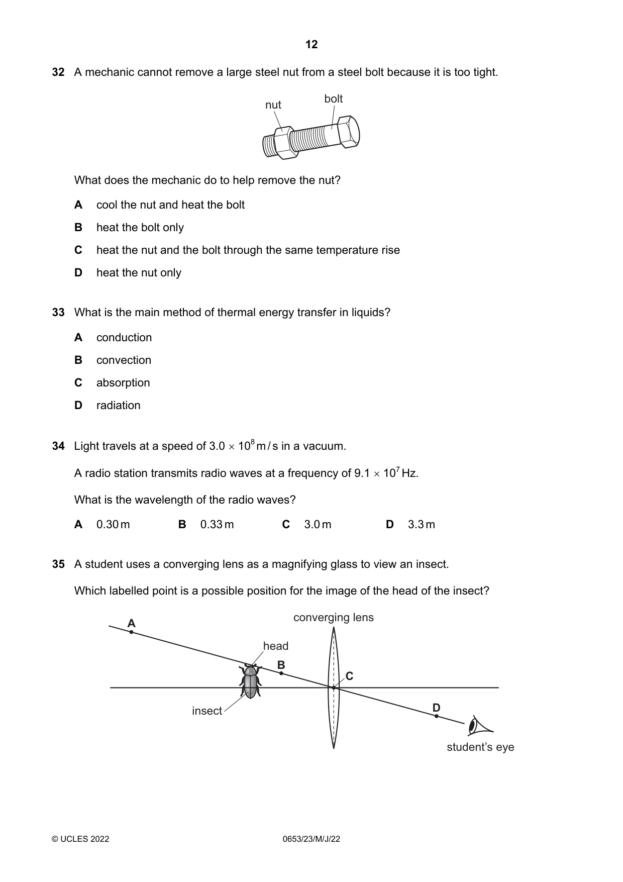 Cambridge IGCSE Science - Combined 0653 2022 May/June Paper 2 · Variant 3 question paper, page 12 of 16