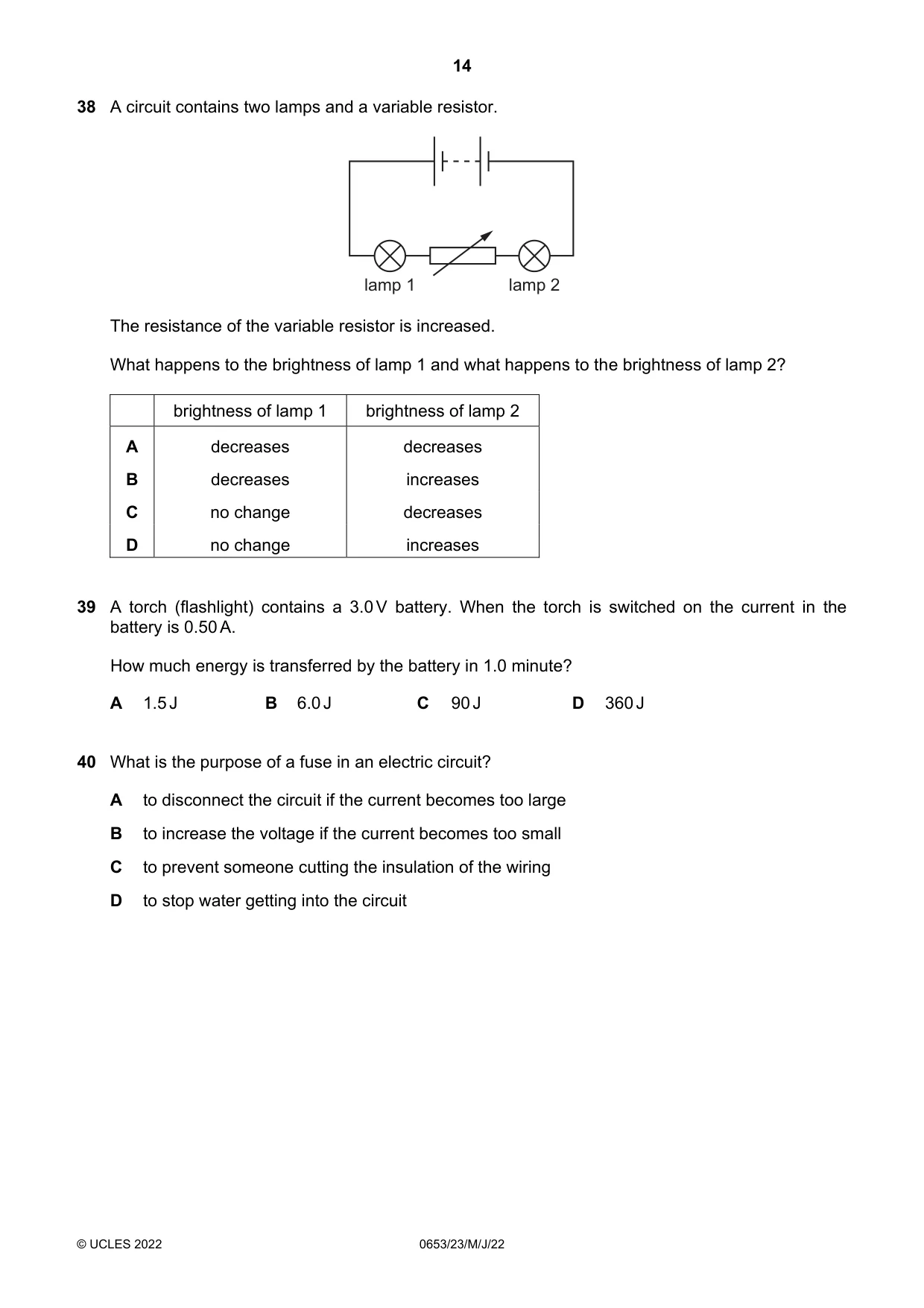 Cambridge IGCSE Science - Combined 0653 2022 May/June Paper 2 · Variant 3 question paper, page 14 of 16