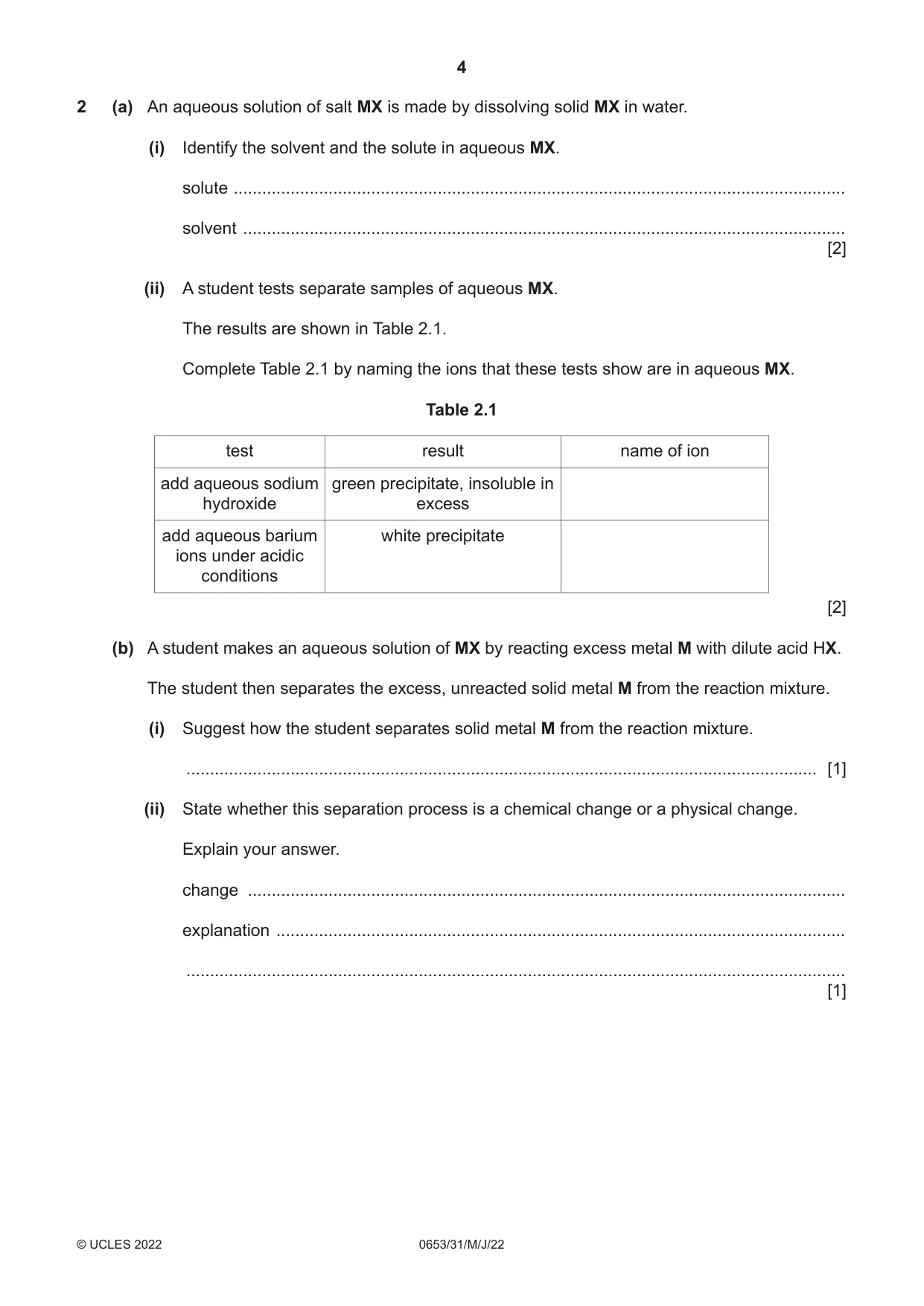 Cambridge IGCSE Science - Combined 0653 2022 May/June Paper 3 · Variant 1 question paper, page 4 of 20
