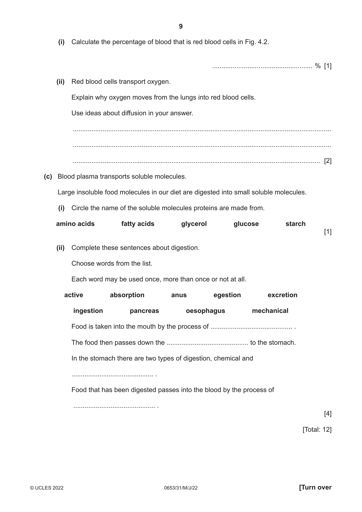 Cambridge IGCSE Science - Combined 0653 2022 May/June Paper 3 · Variant 1 question paper, page 9 of 20