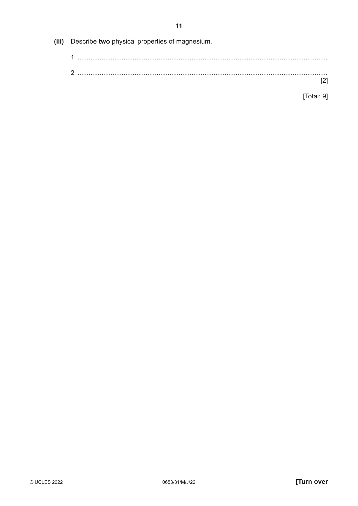 Cambridge IGCSE Science - Combined 0653 2022 May/June Paper 3 · Variant 1 question paper, page 11 of 20