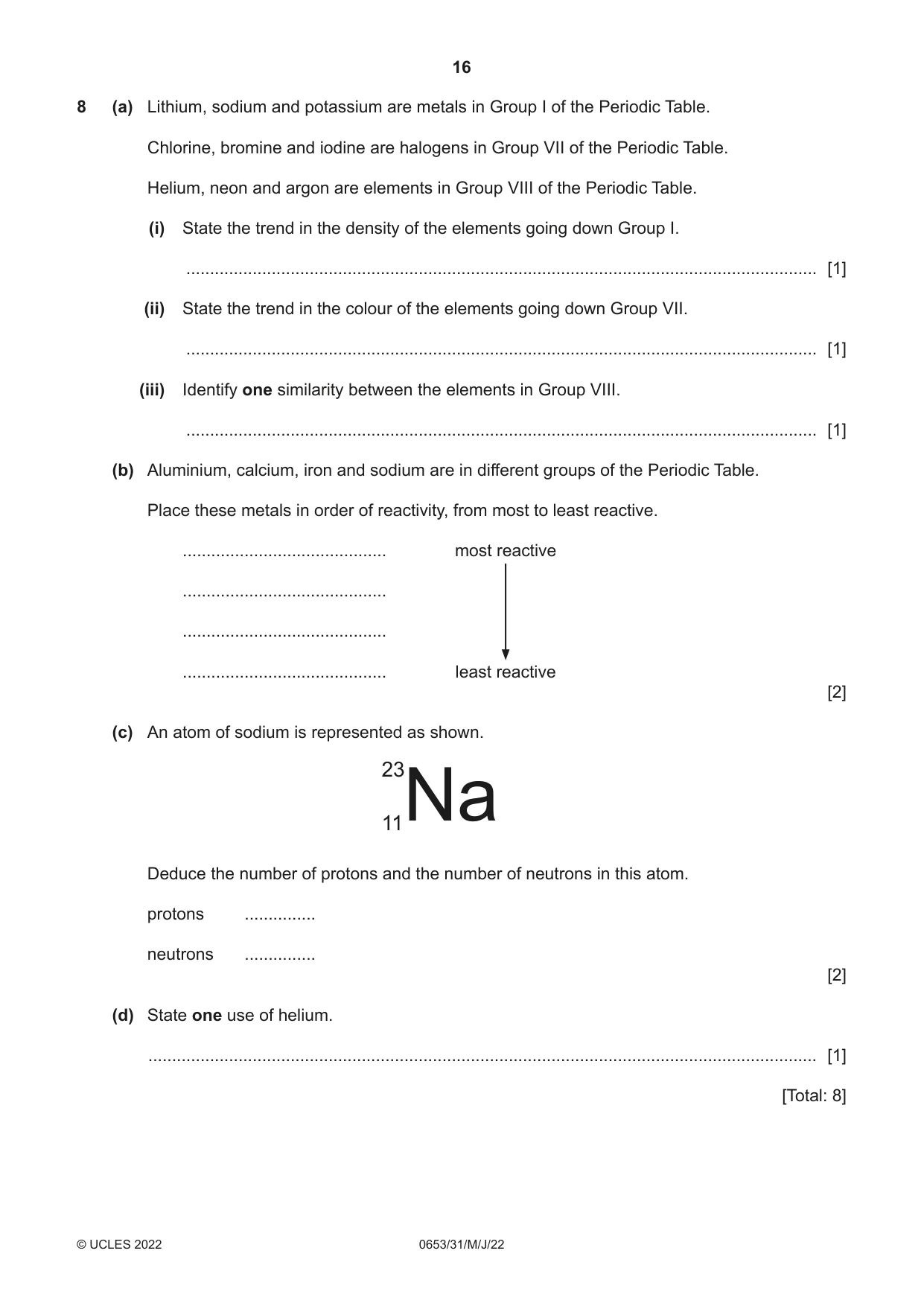 Cambridge IGCSE Science - Combined 0653 2022 May/June Paper 3 · Variant 1 question paper, page 16 of 20
