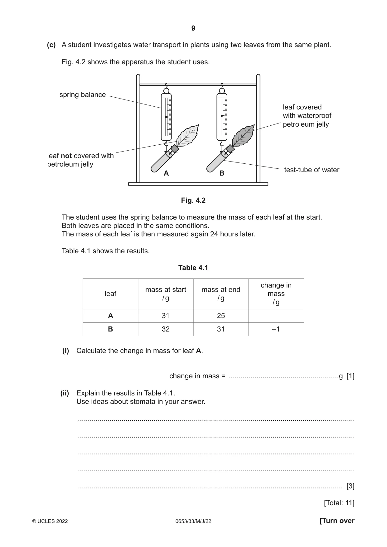 Cambridge IGCSE Science - Combined 0653 2022 May/June Paper 3 · Variant 3 question paper, page 9 of 20
