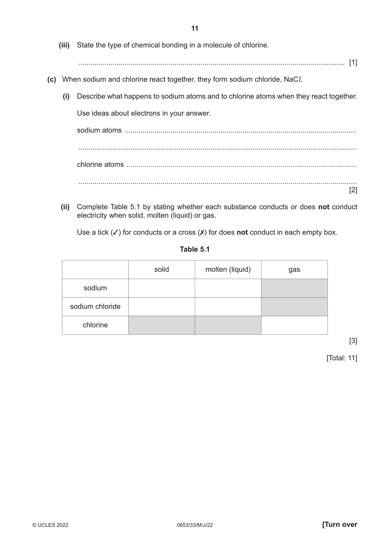 Cambridge IGCSE Science - Combined 0653 2022 May/June Paper 3 · Variant 3 question paper, page 11 of 20
