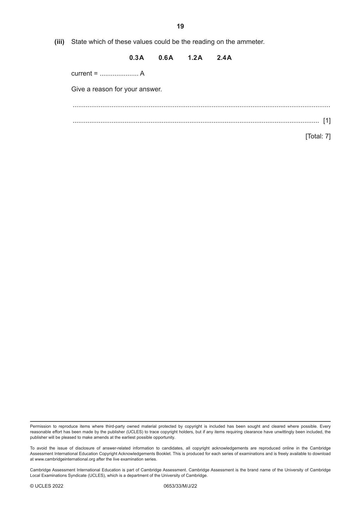 Cambridge IGCSE Science - Combined 0653 2022 May/June Paper 3 · Variant 3 question paper, page 19 of 20