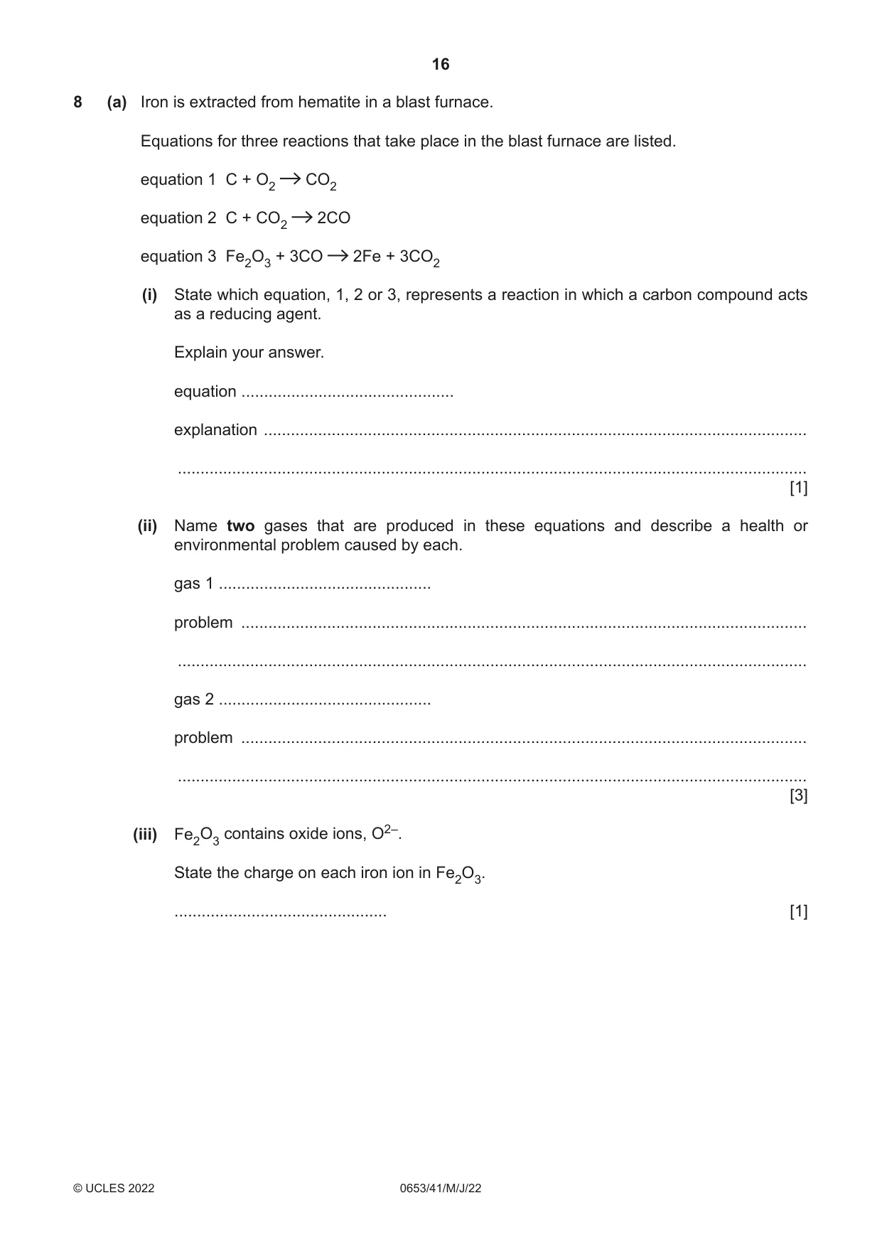 Cambridge IGCSE Science - Combined 0653 2022 May/June Paper 4 · Variant 1 question paper, page 16 of 20