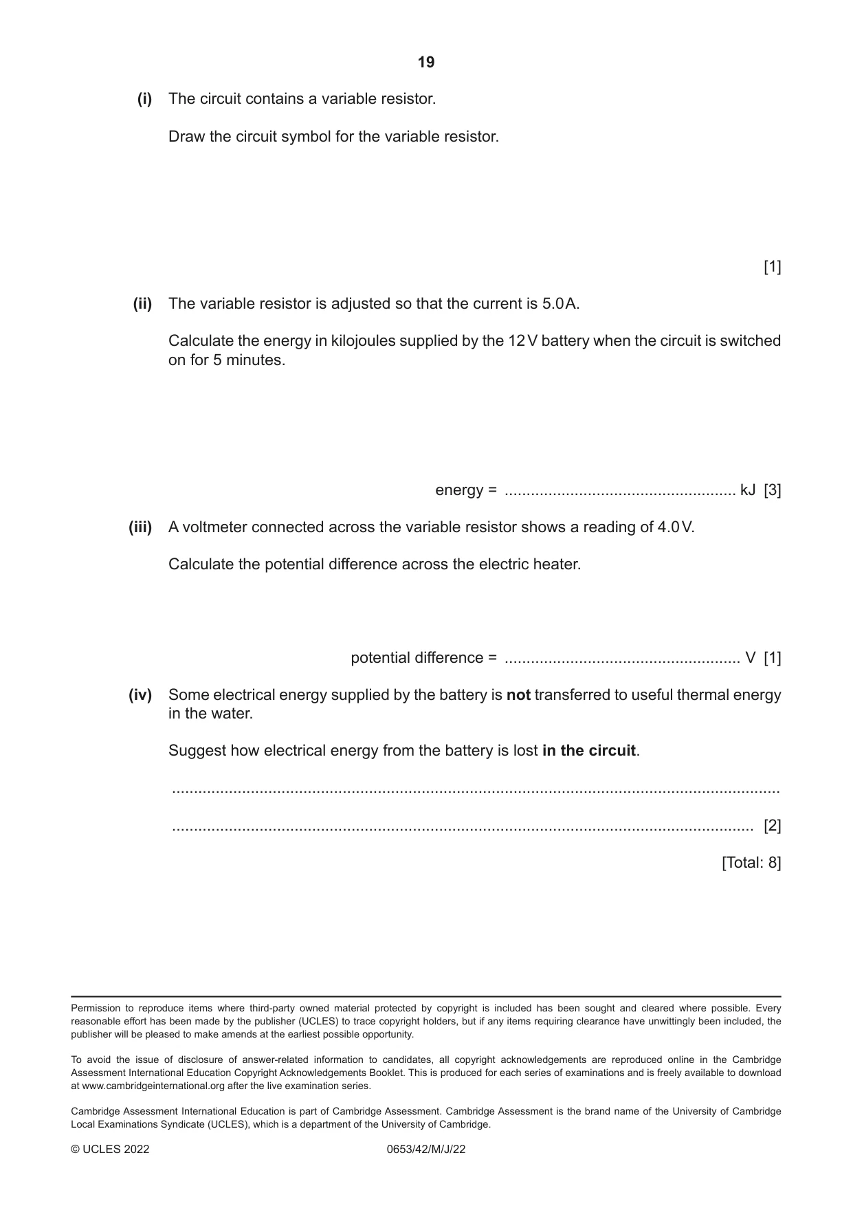 Cambridge IGCSE Science - Combined 0653 2022 May/June Paper 4 · Variant 2 question paper, page 19 of 20