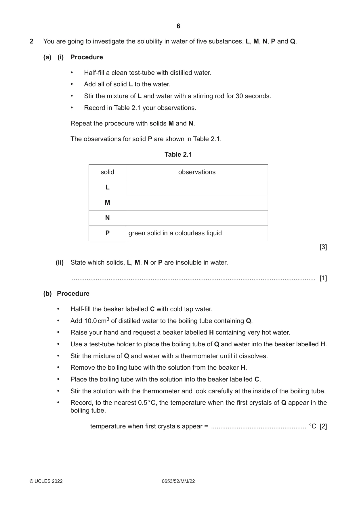 Cambridge IGCSE Science - Combined 0653 2022 May/June Paper 5 · Variant 2 question paper, page 6 of 16