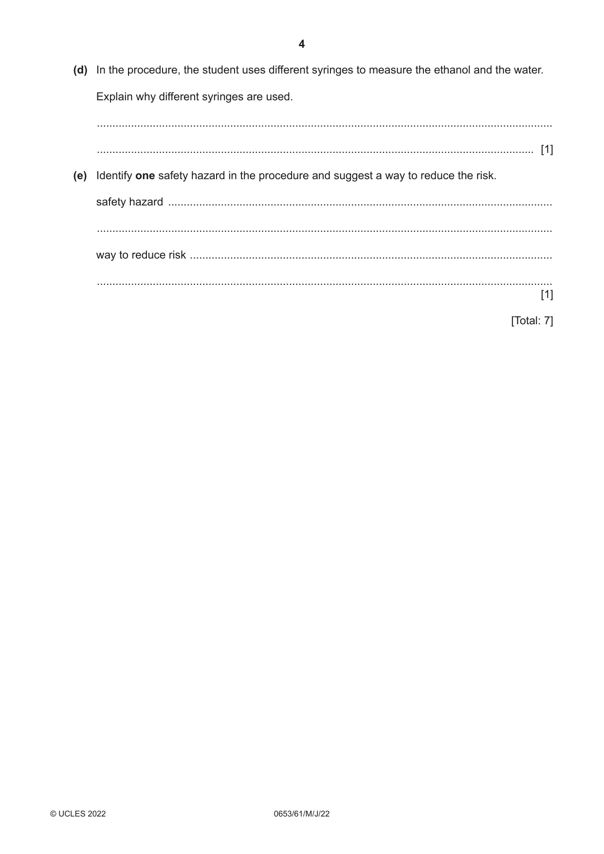 Cambridge IGCSE Science - Combined 0653 2022 May/June Paper 6 · Variant 1 question paper, page 4 of 16