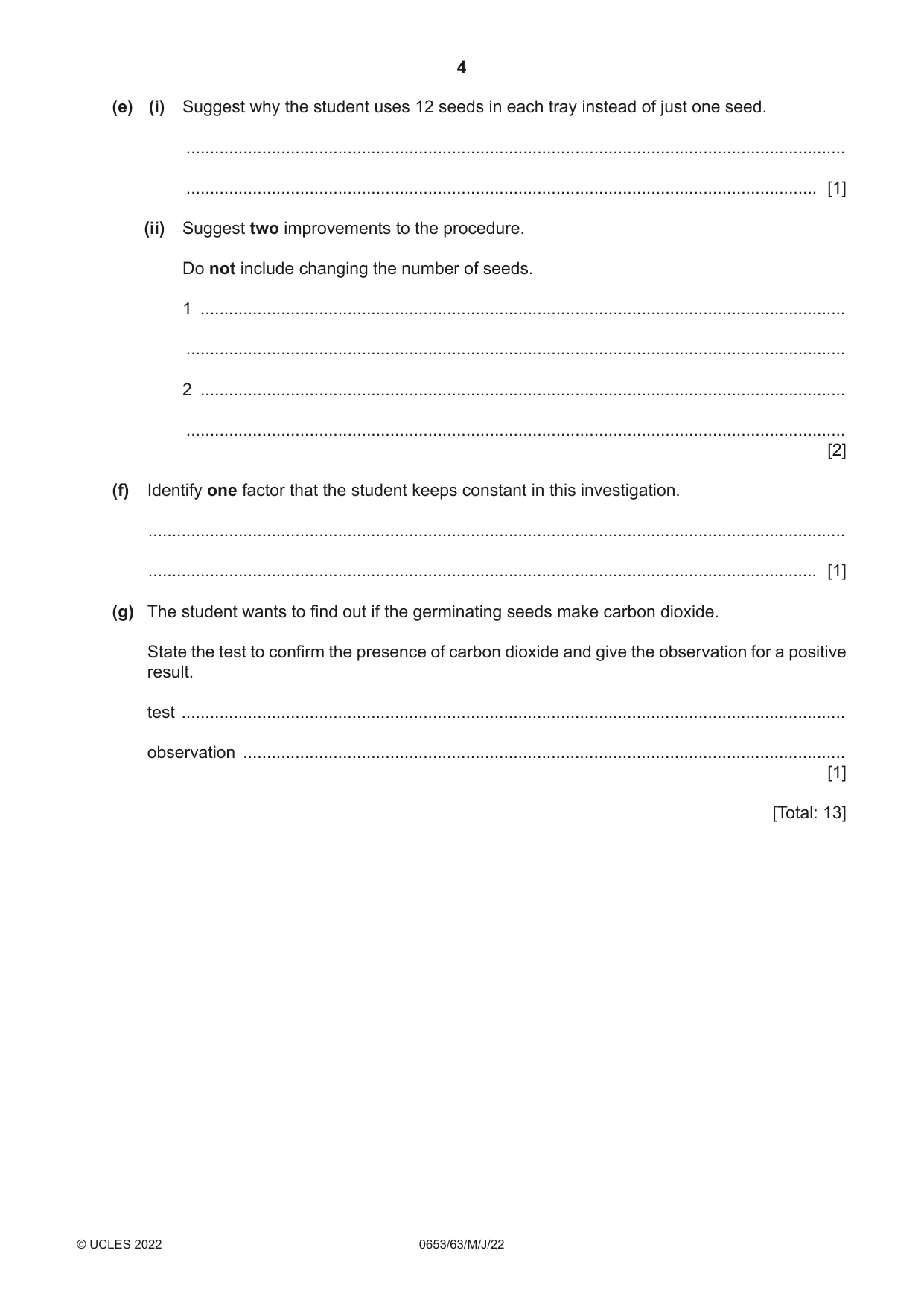 Cambridge IGCSE Science - Combined 0653 2022 May/June Paper 6 · Variant 3 question paper, page 4 of 12