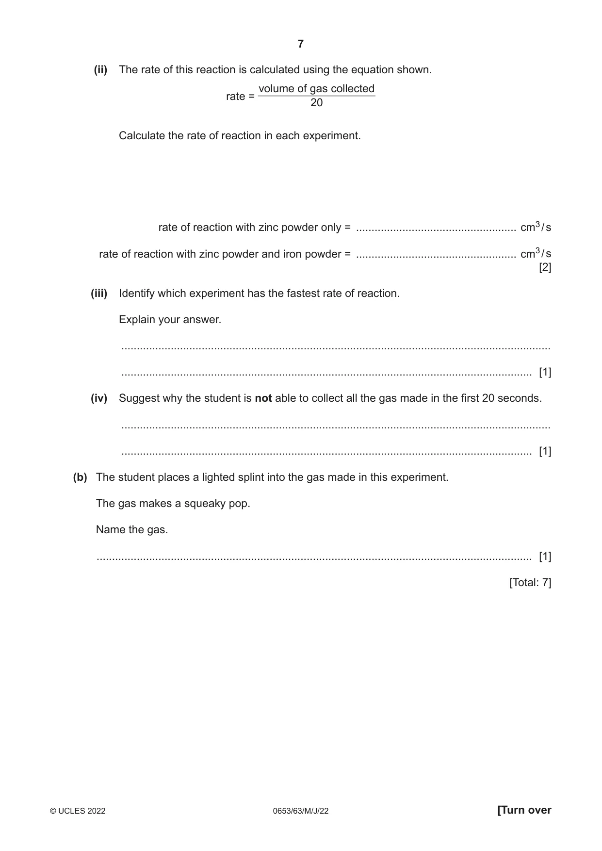 Cambridge IGCSE Science - Combined 0653 2022 May/June Paper 6 · Variant 3 question paper, page 7 of 12