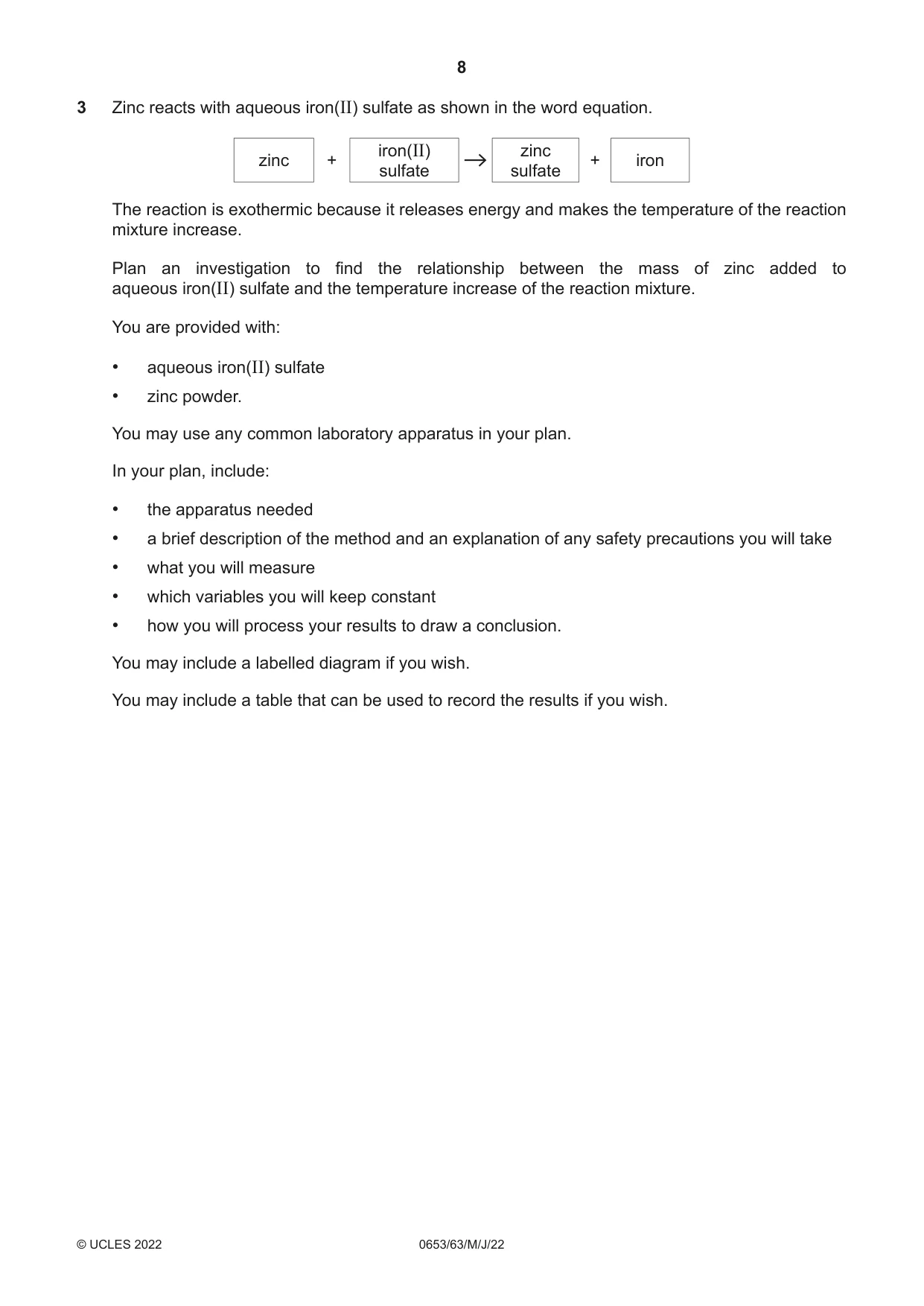 Cambridge IGCSE Science - Combined 0653 2022 May/June Paper 6 · Variant 3 question paper, page 8 of 12