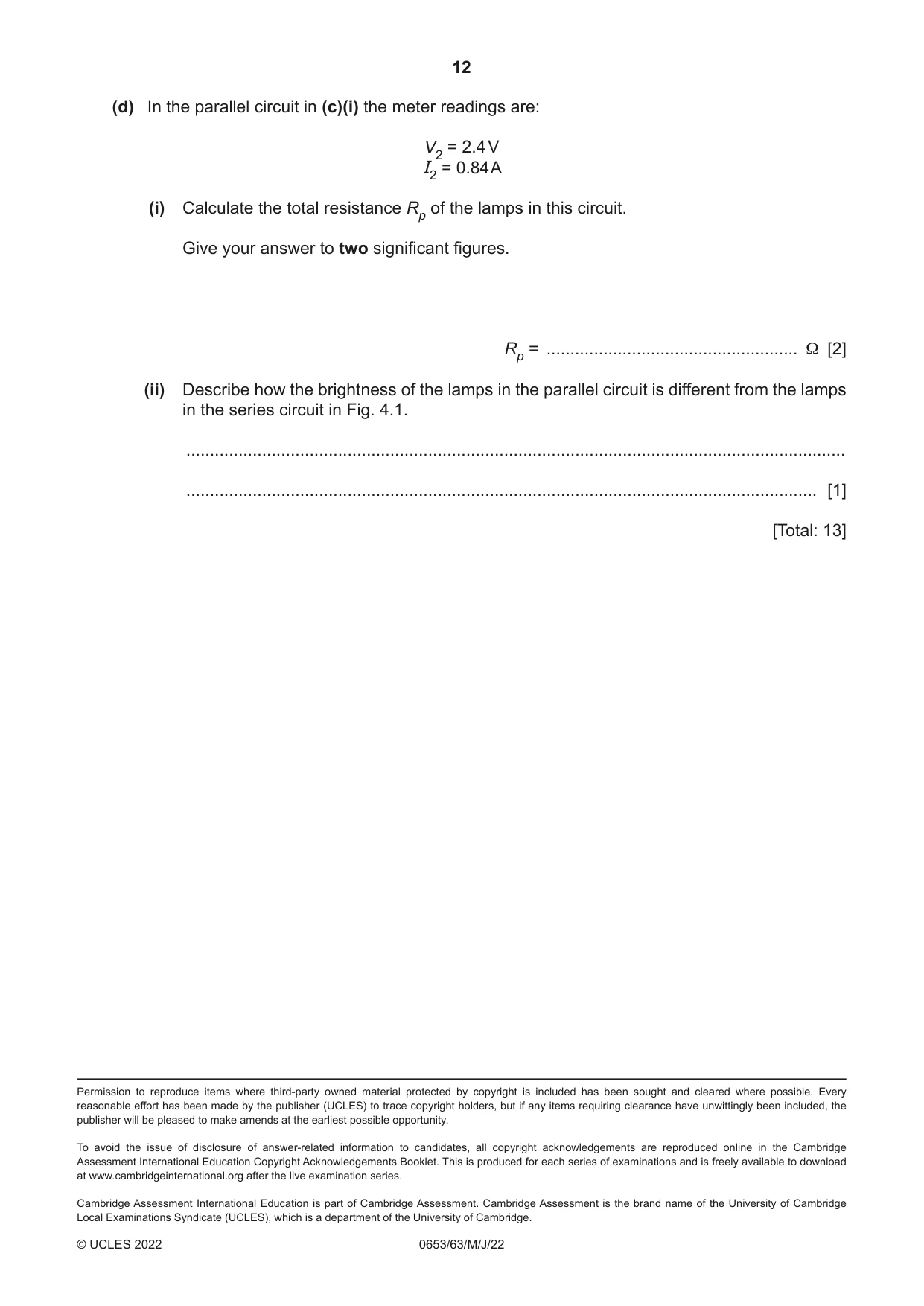 Cambridge IGCSE Science - Combined 0653 2022 May/June Paper 6 · Variant 3 question paper, page 12 of 12