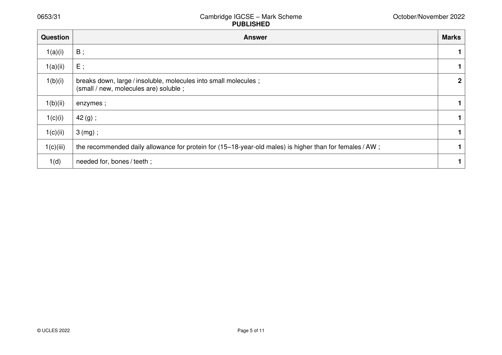 Mark scheme, page 5 of 11