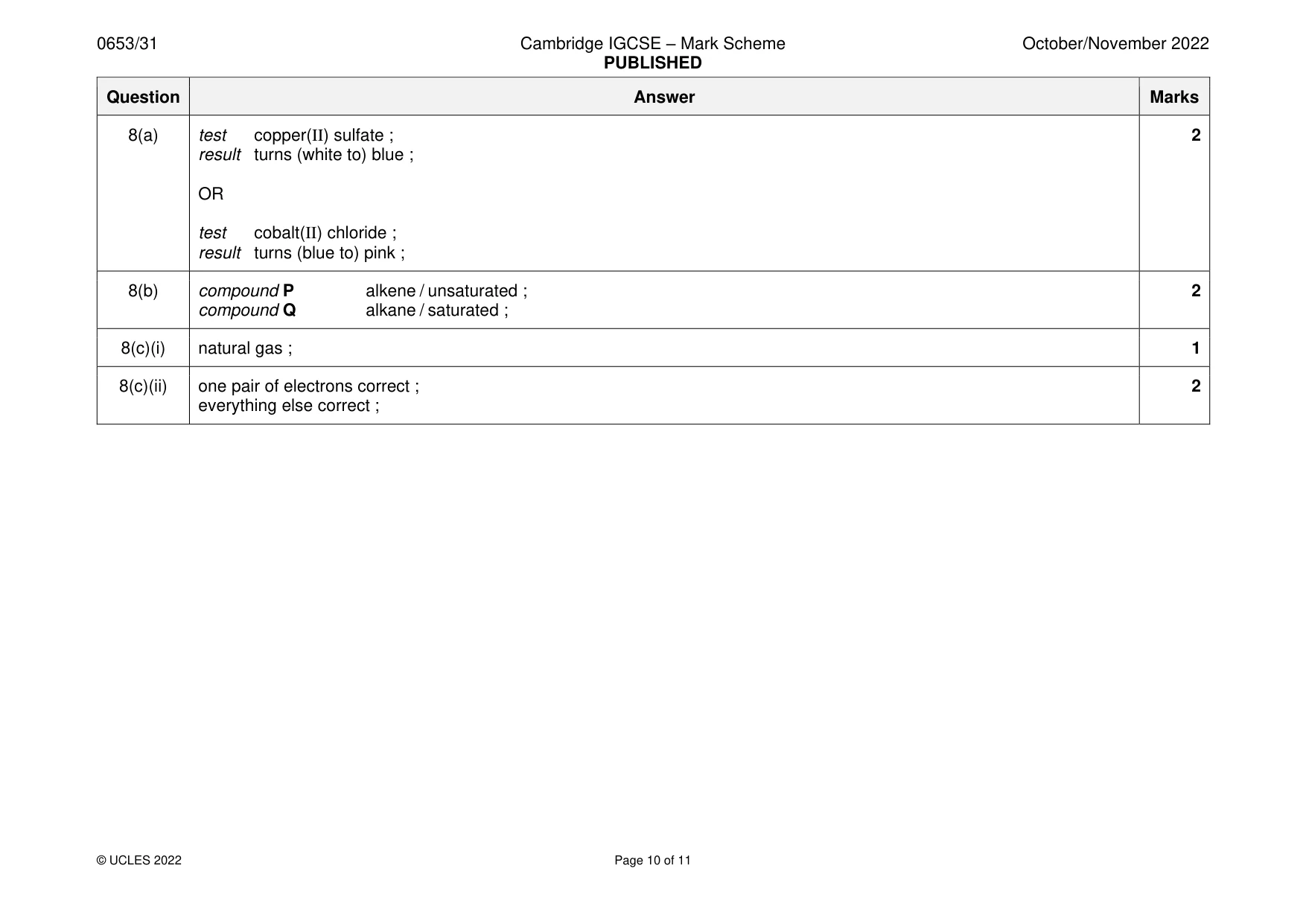 Mark scheme, page 10 of 11