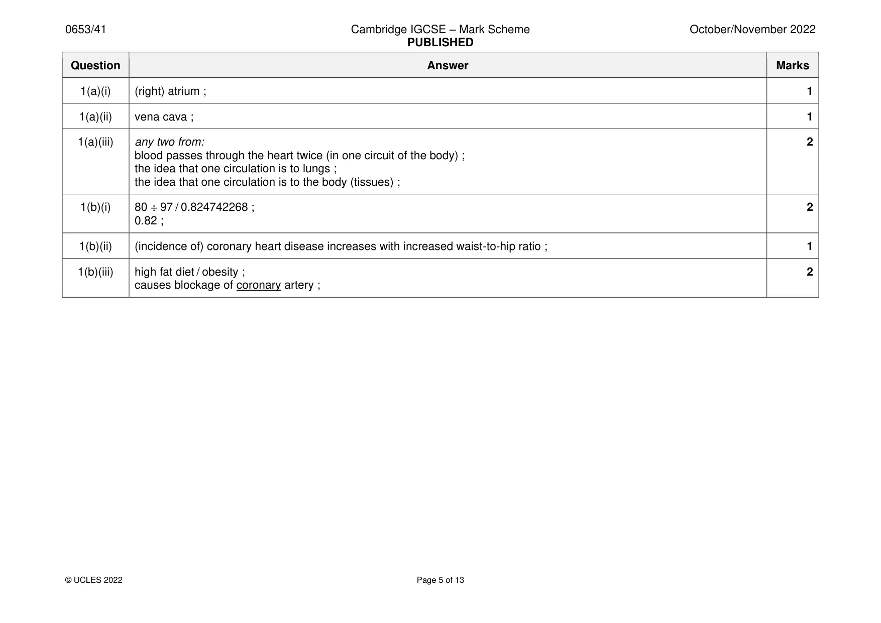 Mark scheme, page 5 of 13