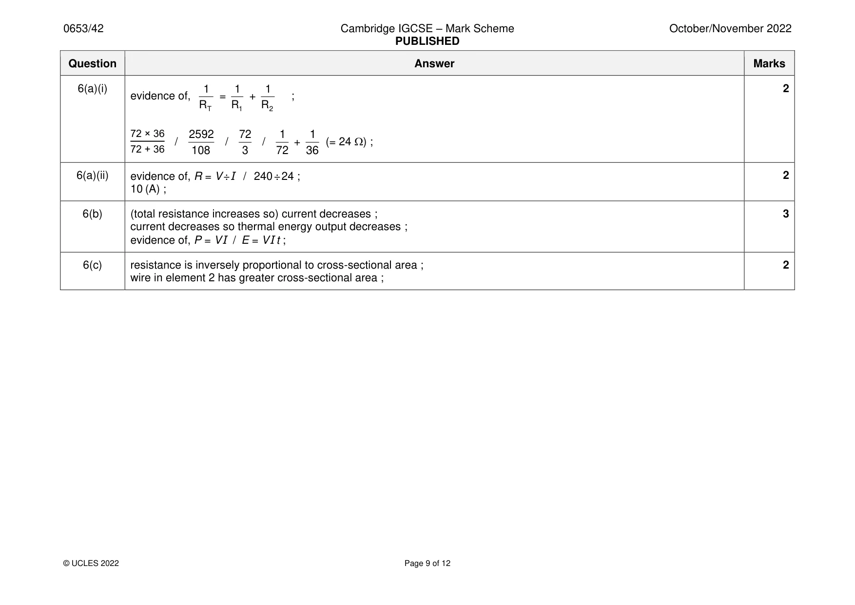 Mark scheme, page 9 of 12