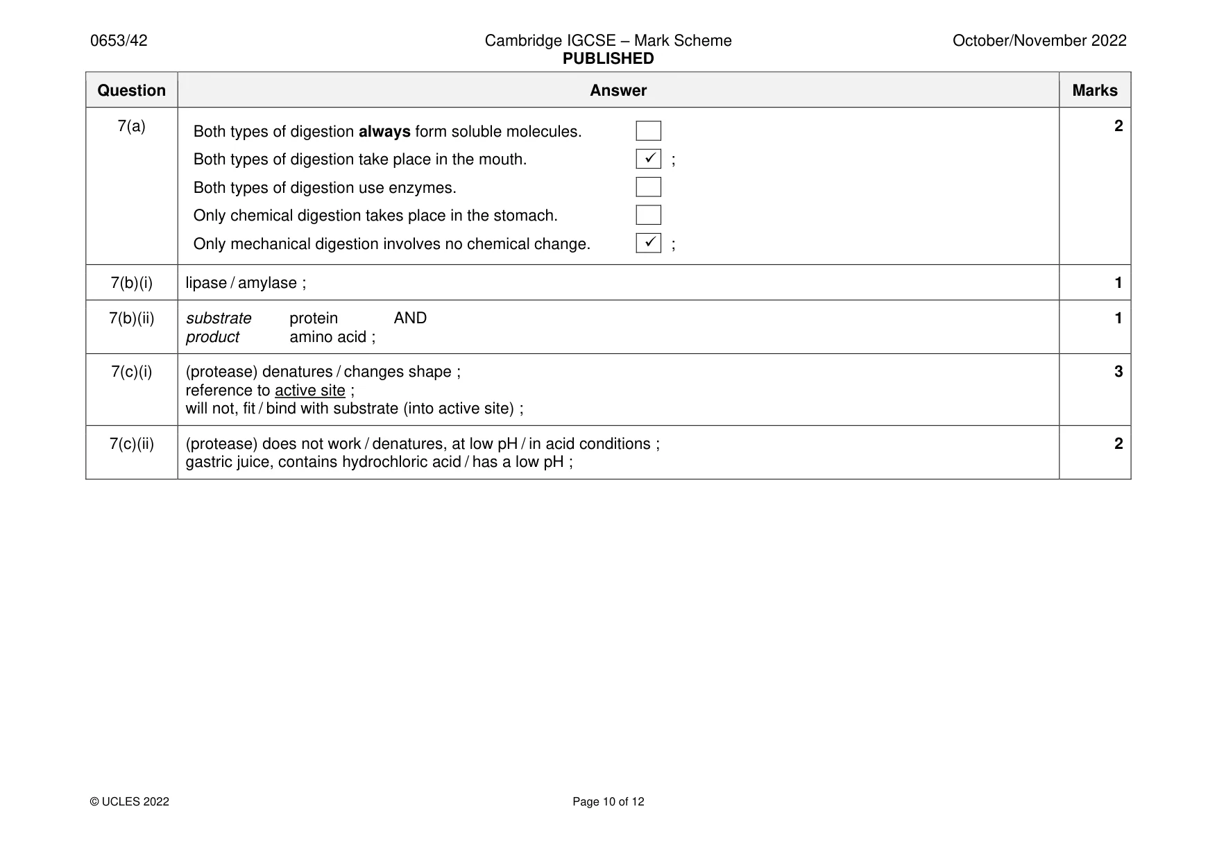 Mark scheme, page 10 of 12