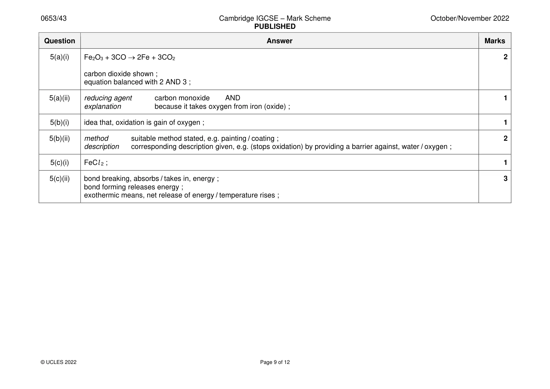 Mark scheme, page 9 of 12
