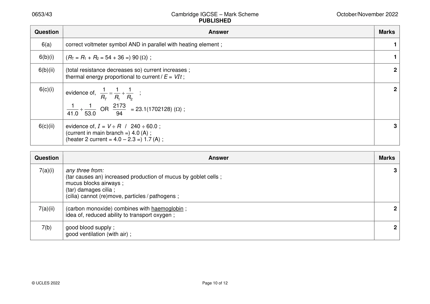 Mark scheme, page 10 of 12