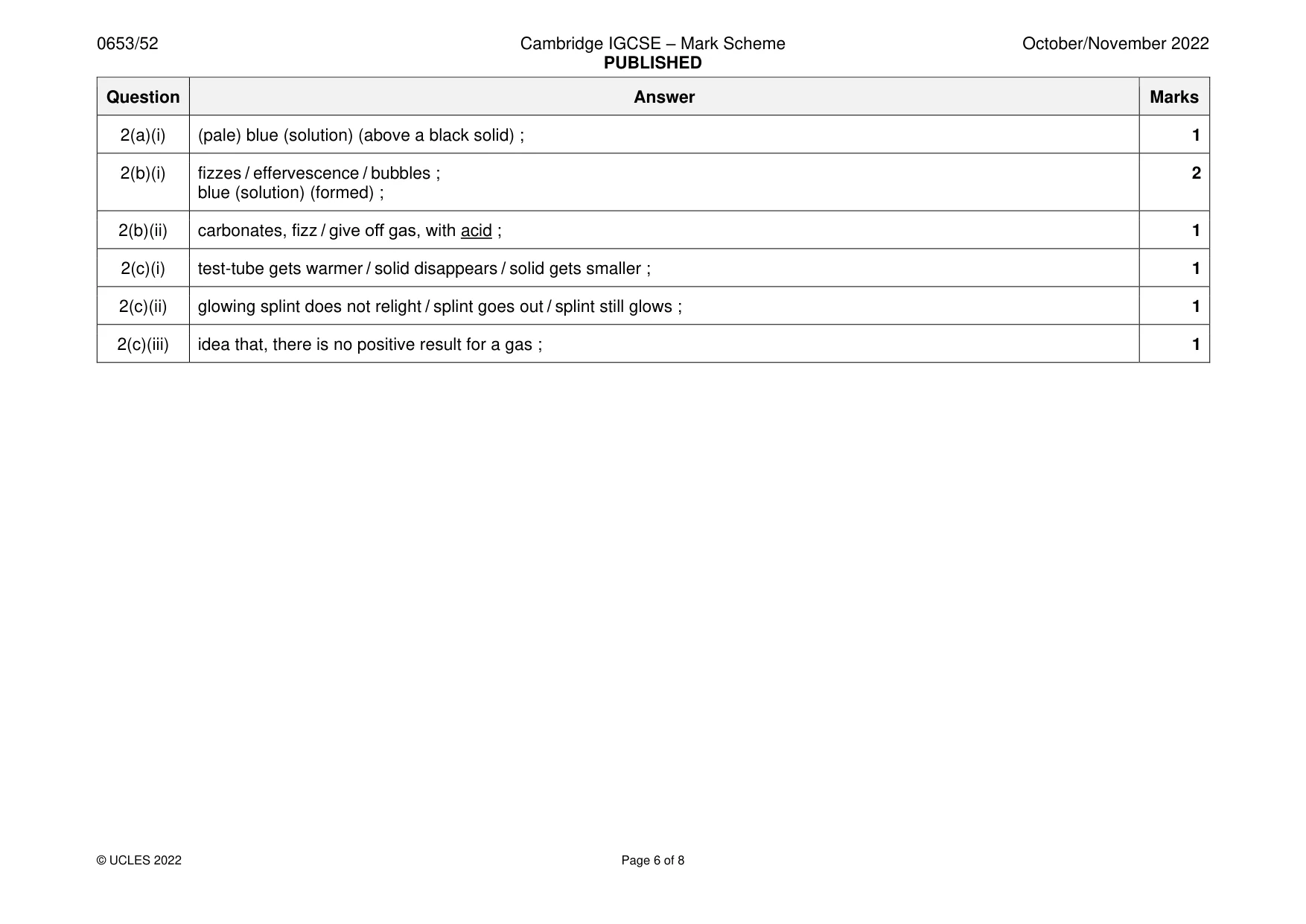 Mark scheme, page 6 of 8