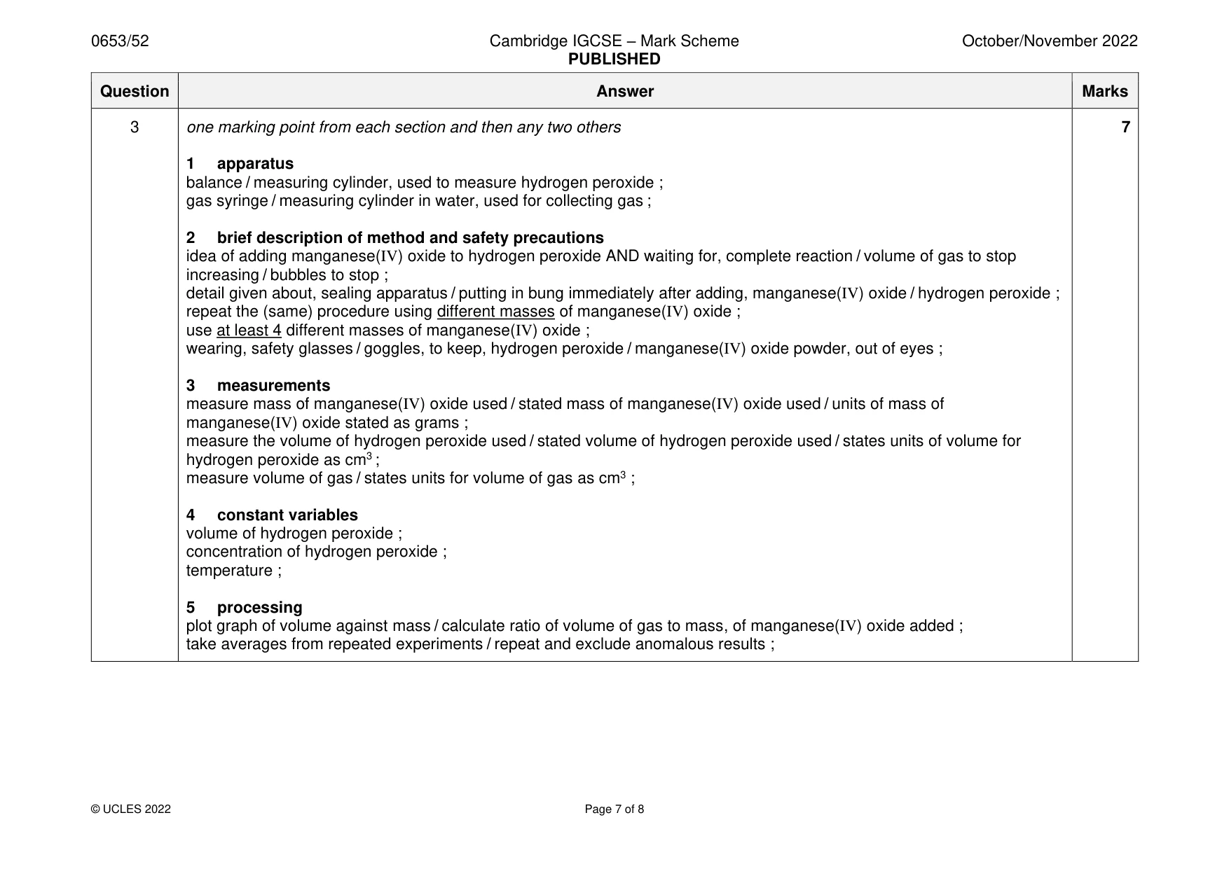 Mark scheme, page 7 of 8