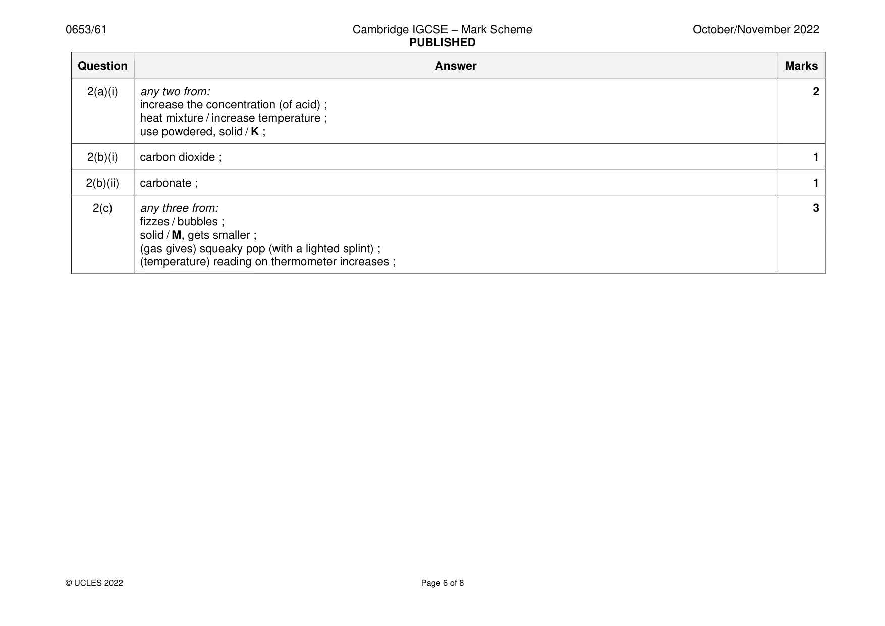 Mark scheme, page 6 of 8