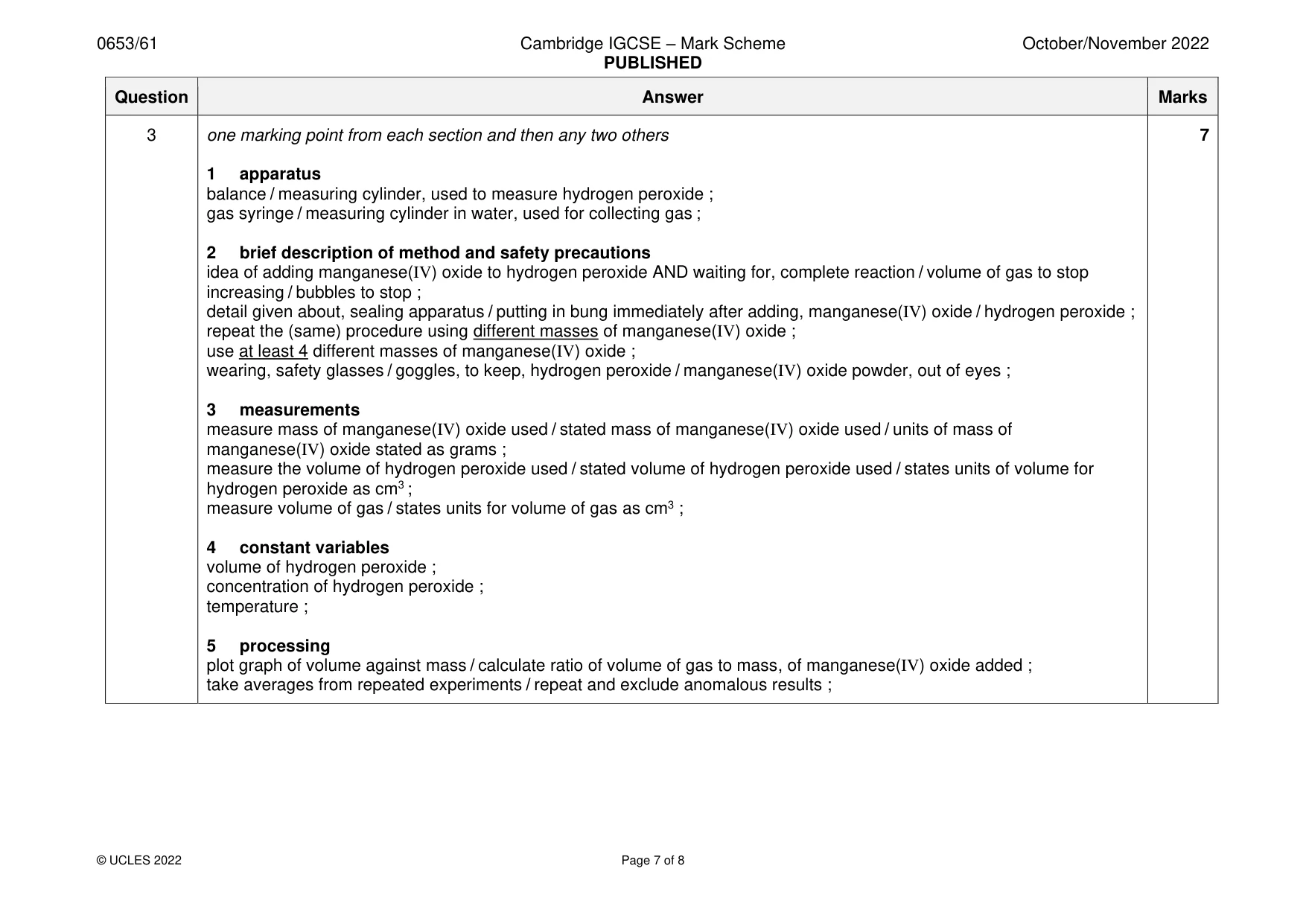 Mark scheme, page 7 of 8