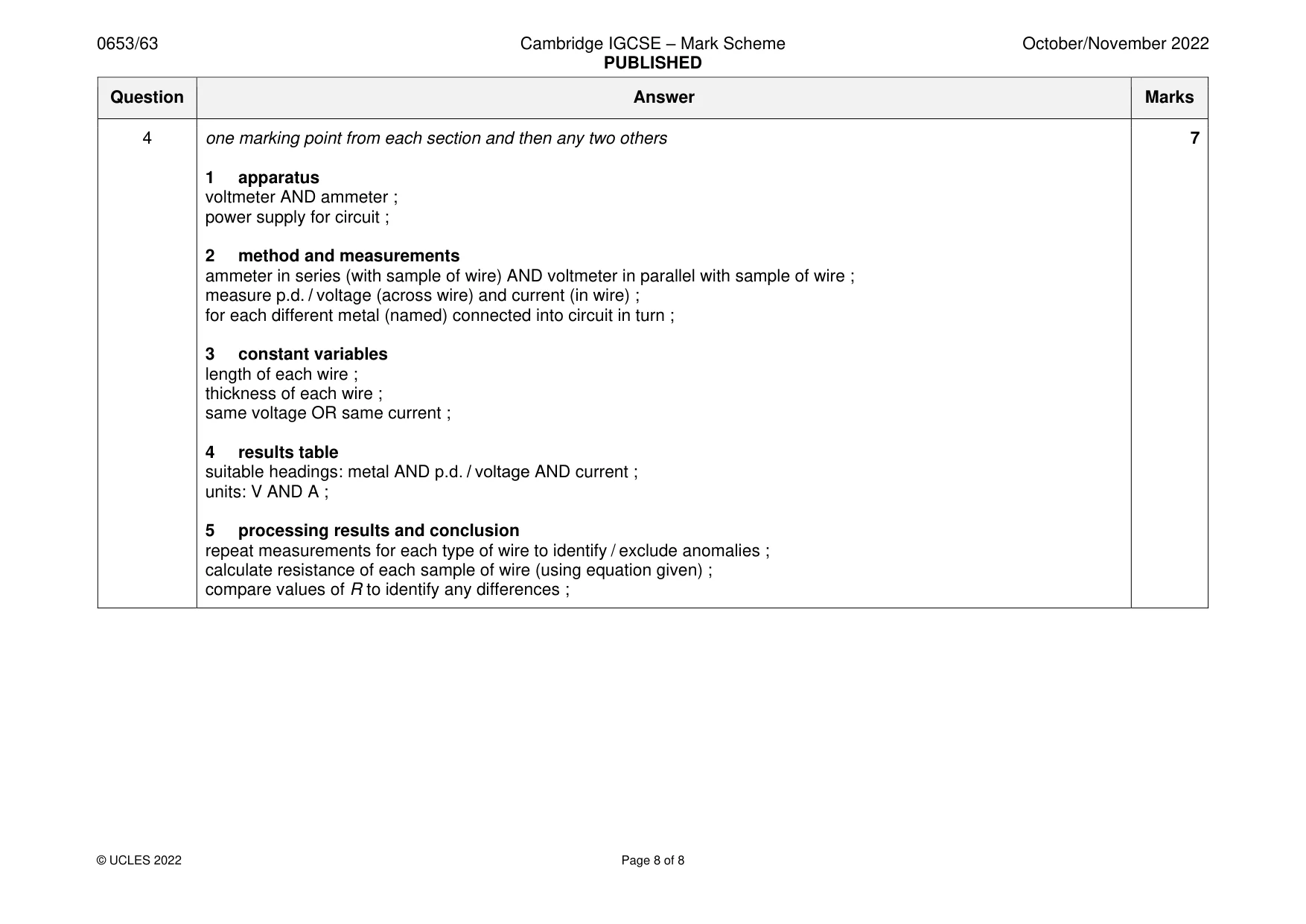 Mark scheme, page 8 of 8