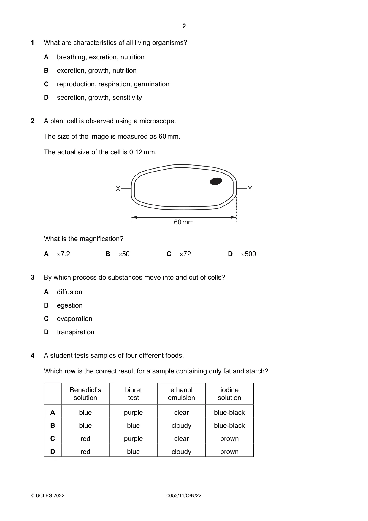 Cambridge IGCSE Science - Combined 0653 2022 Oct/Nov Paper 1 · Variant 1 question paper, page 2 of 16
