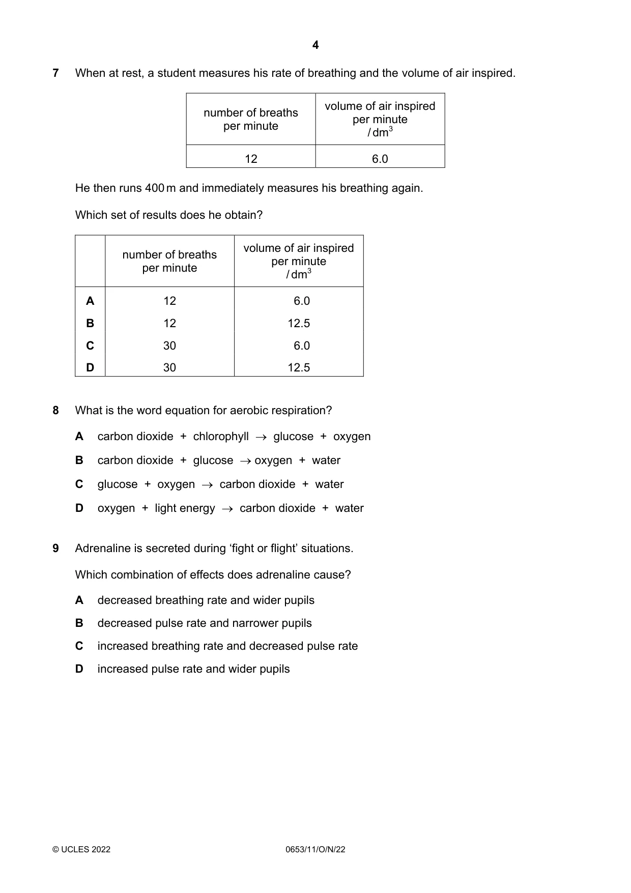 Cambridge IGCSE Science - Combined 0653 2022 Oct/Nov Paper 1 · Variant 1 question paper, page 4 of 16