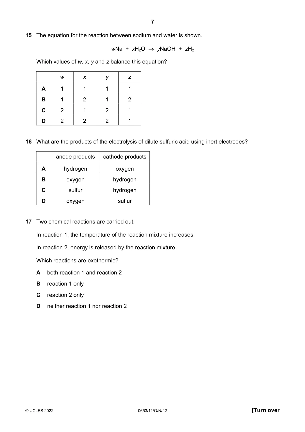 Cambridge IGCSE Science - Combined 0653 2022 Oct/Nov Paper 1 · Variant 1 question paper, page 7 of 16