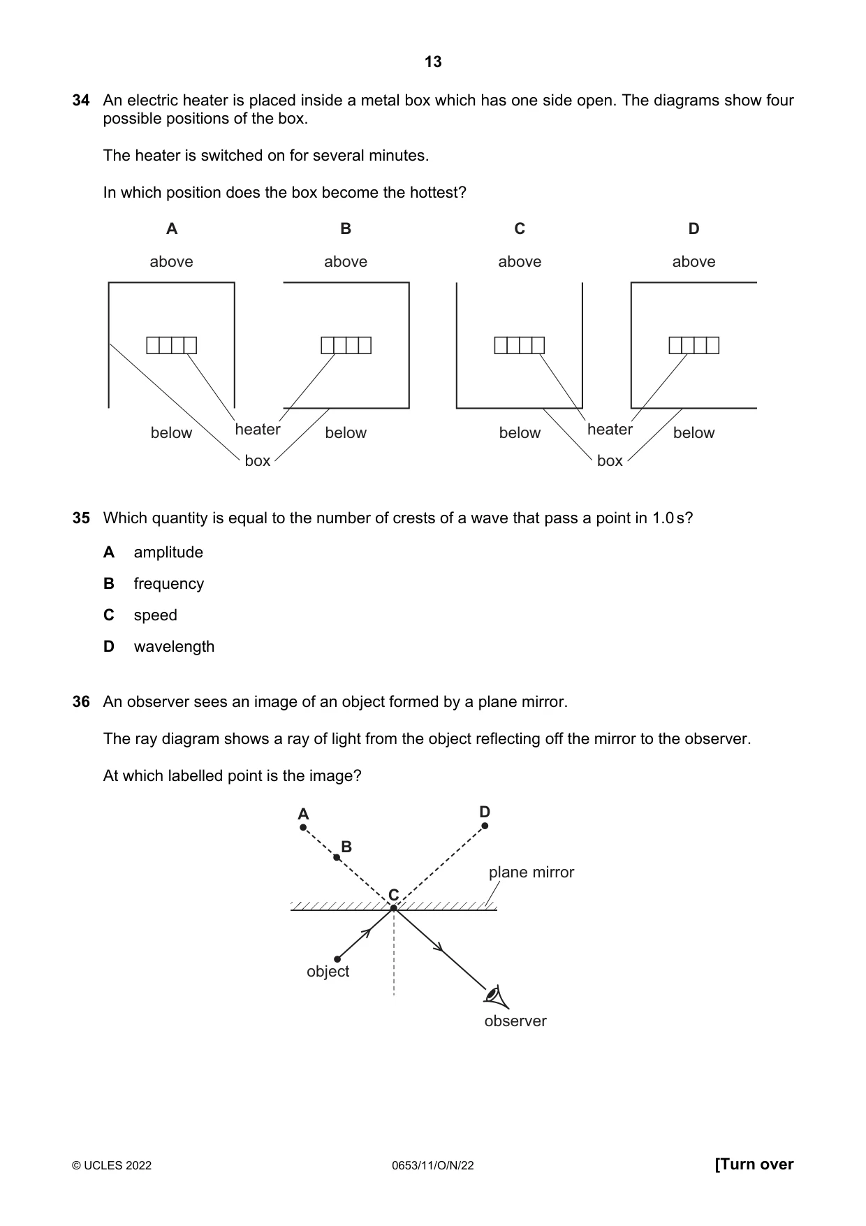 Cambridge IGCSE Science - Combined 0653 2022 Oct/Nov Paper 1 · Variant 1 question paper, page 13 of 16