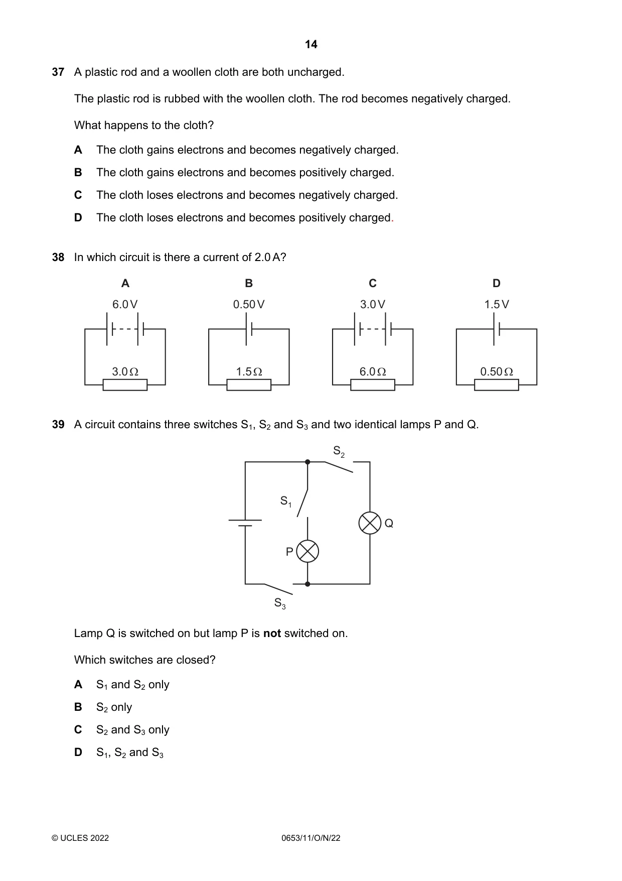 Cambridge IGCSE Science - Combined 0653 2022 Oct/Nov Paper 1 · Variant 1 question paper, page 14 of 16