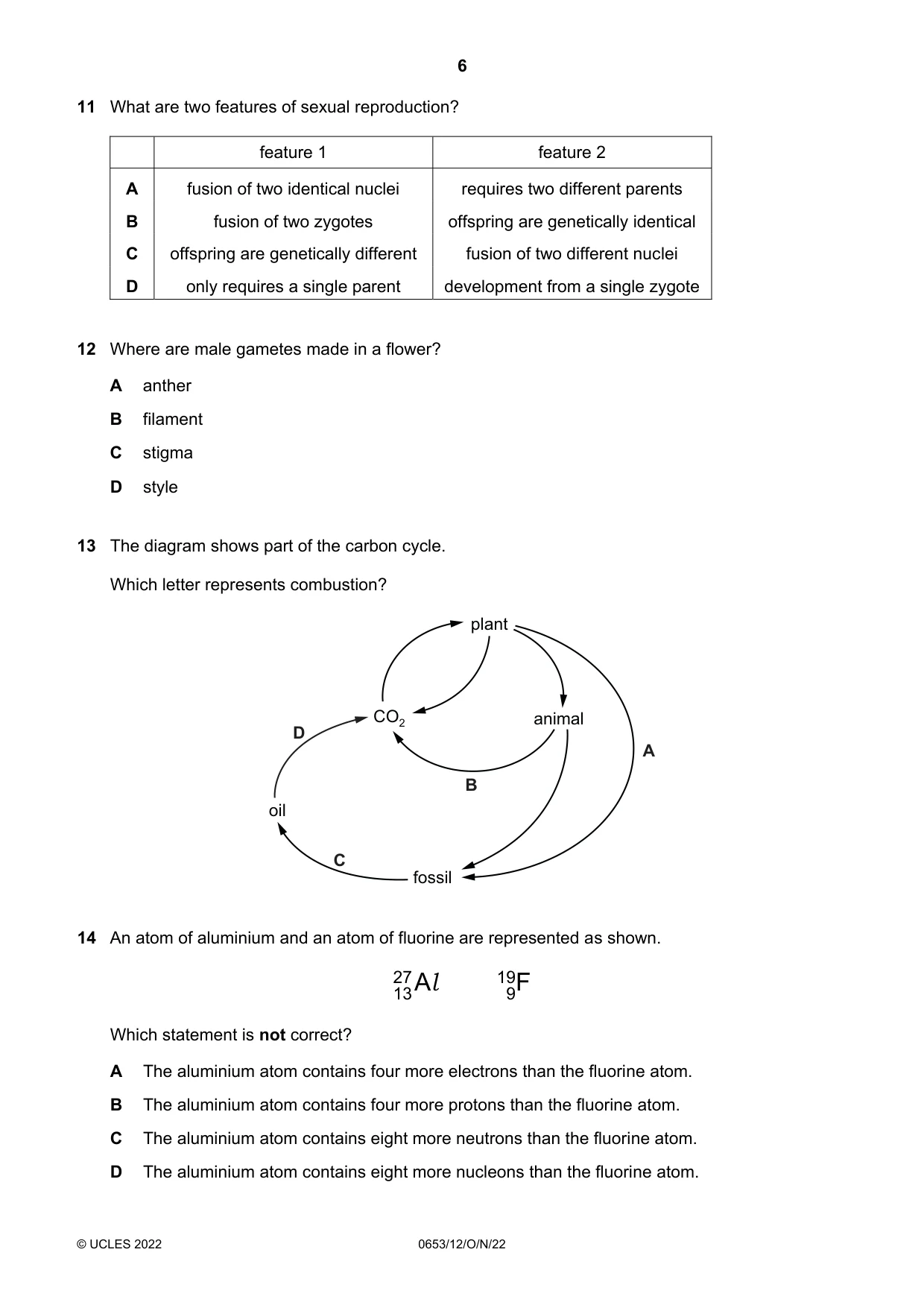 Cambridge IGCSE Science - Combined 0653 2022 Oct/Nov Paper 1 · Variant 2 question paper, page 6 of 16