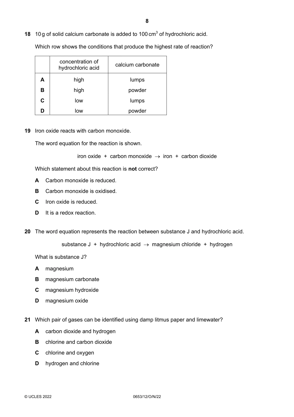 Cambridge IGCSE Science - Combined 0653 2022 Oct/Nov Paper 1 · Variant 2 question paper, page 8 of 16
