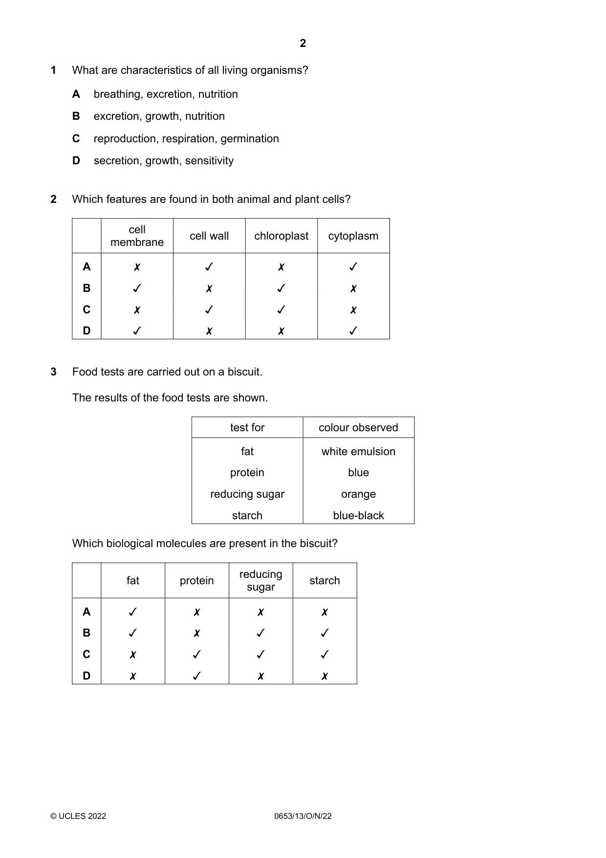 Cambridge IGCSE Science - Combined 0653 2022 Oct/Nov Paper 1 · Variant 3 question paper, page 2 of 16