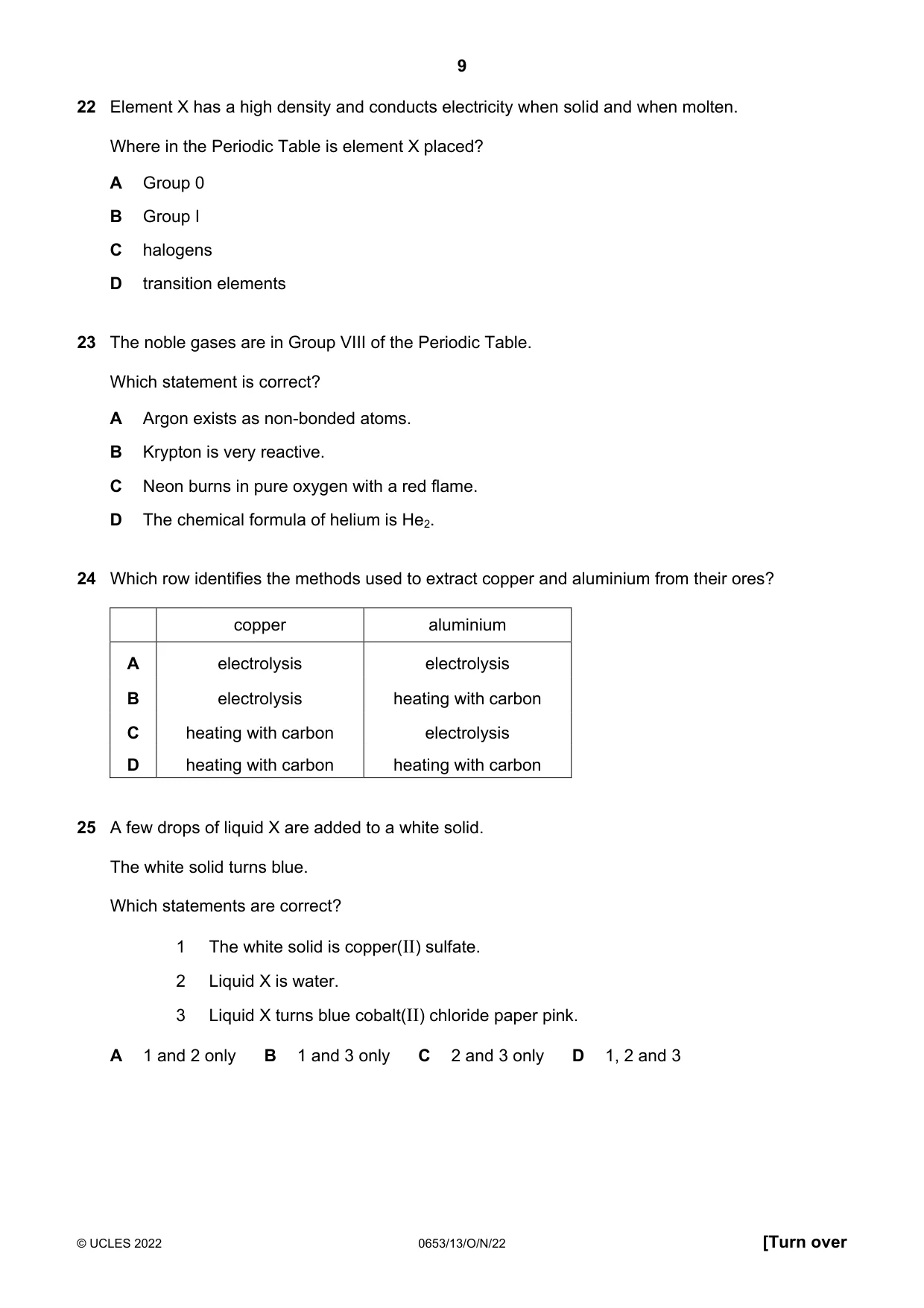 Cambridge IGCSE Science - Combined 0653 2022 Oct/Nov Paper 1 · Variant 3 question paper, page 9 of 16