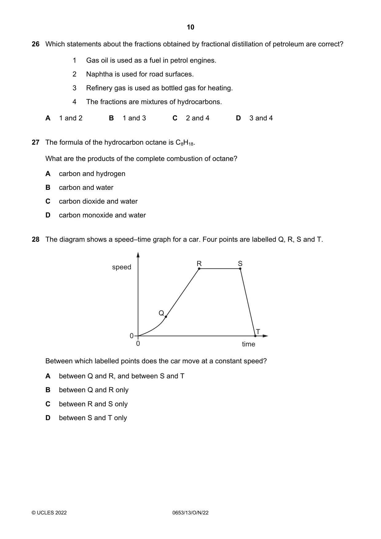 Cambridge IGCSE Science - Combined 0653 2022 Oct/Nov Paper 1 · Variant 3 question paper, page 10 of 16