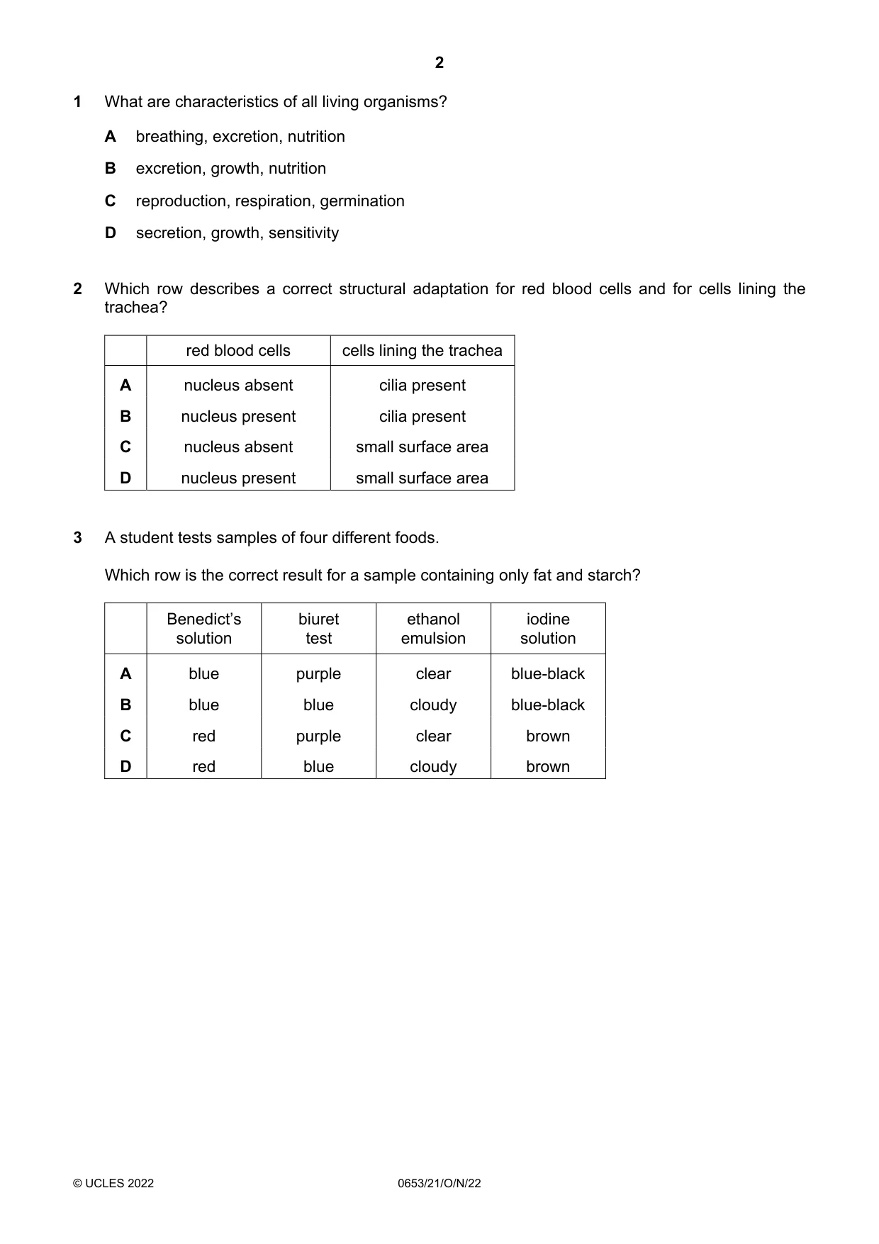 Cambridge IGCSE Science - Combined 0653 2022 Oct/Nov Paper 2 · Variant 1 question paper, page 2 of 16