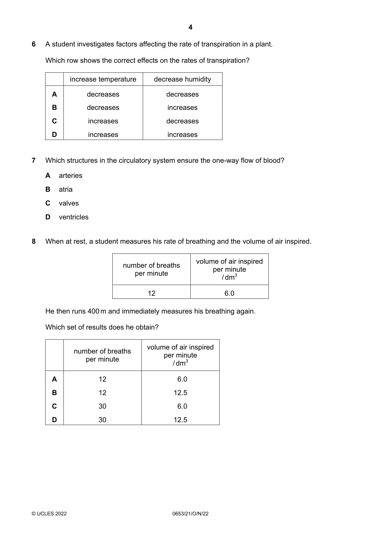 Cambridge IGCSE Science - Combined 0653 2022 Oct/Nov Paper 2 · Variant 1 question paper, page 4 of 16