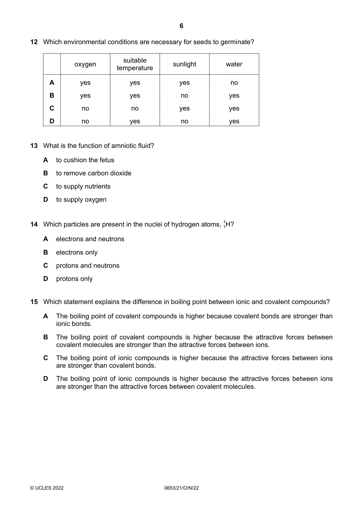 Cambridge IGCSE Science - Combined 0653 2022 Oct/Nov Paper 2 · Variant 1 question paper, page 6 of 16