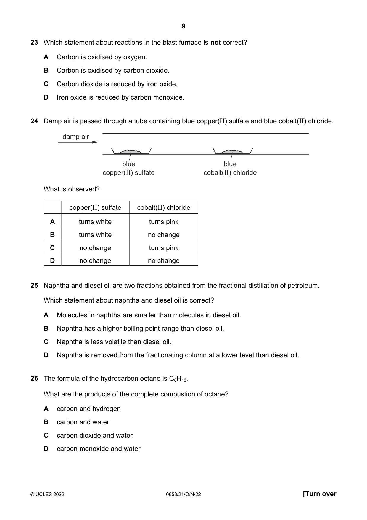 Cambridge IGCSE Science - Combined 0653 2022 Oct/Nov Paper 2 · Variant 1 question paper, page 9 of 16