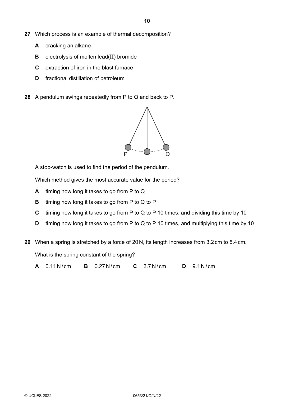 Cambridge IGCSE Science - Combined 0653 2022 Oct/Nov Paper 2 · Variant 1 question paper, page 10 of 16