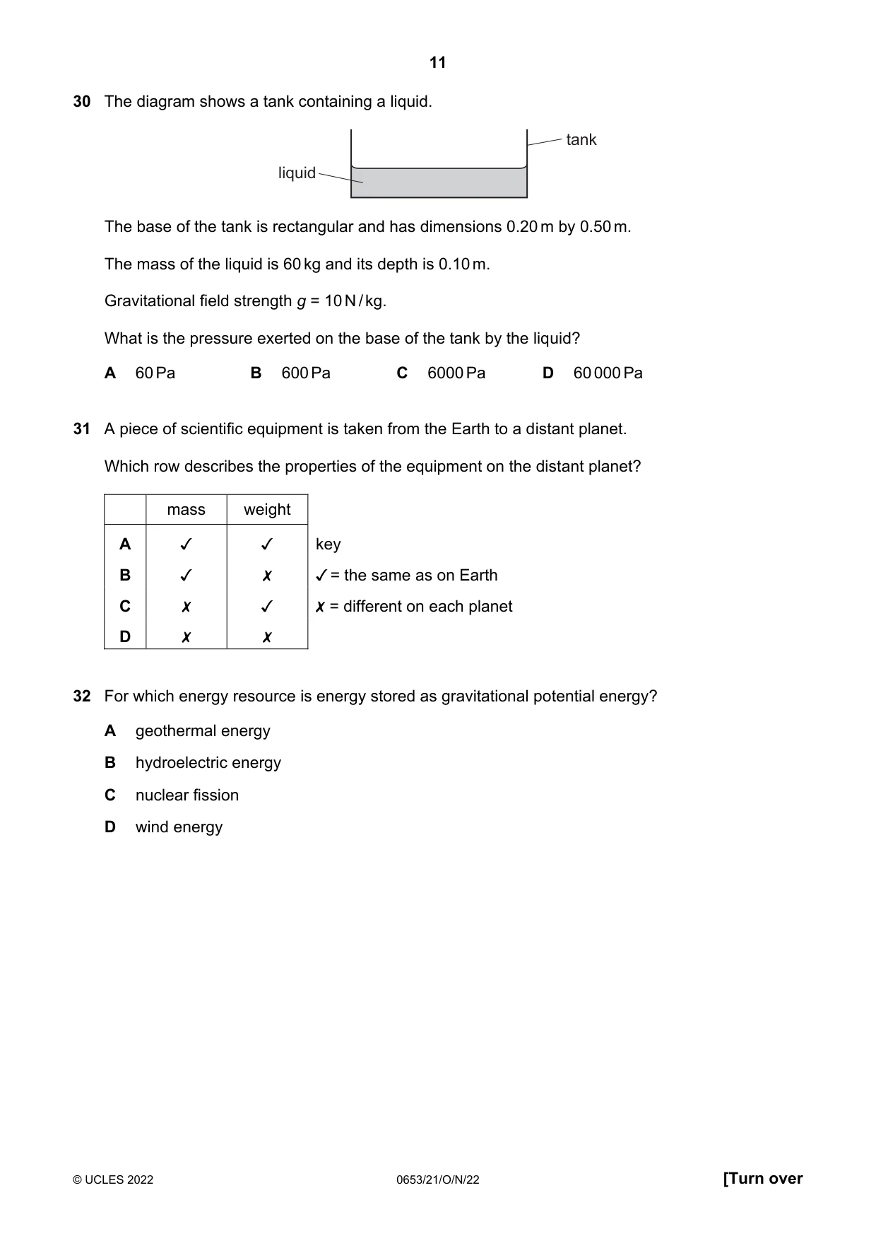 Cambridge IGCSE Science - Combined 0653 2022 Oct/Nov Paper 2 · Variant 1 question paper, page 11 of 16